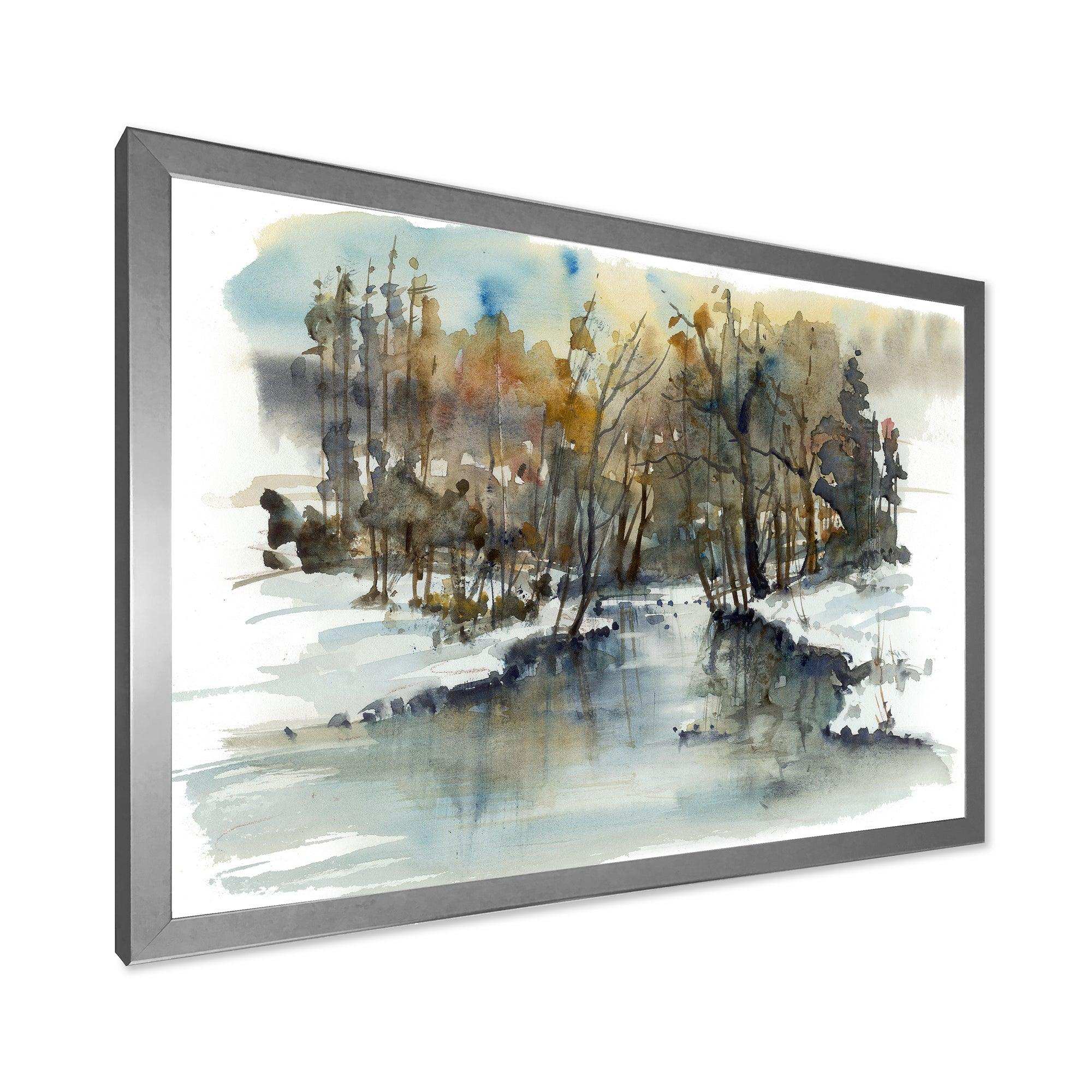 River in Woods Watercolor