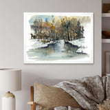 River in Woods Watercolor