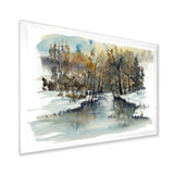 River in Woods Watercolor