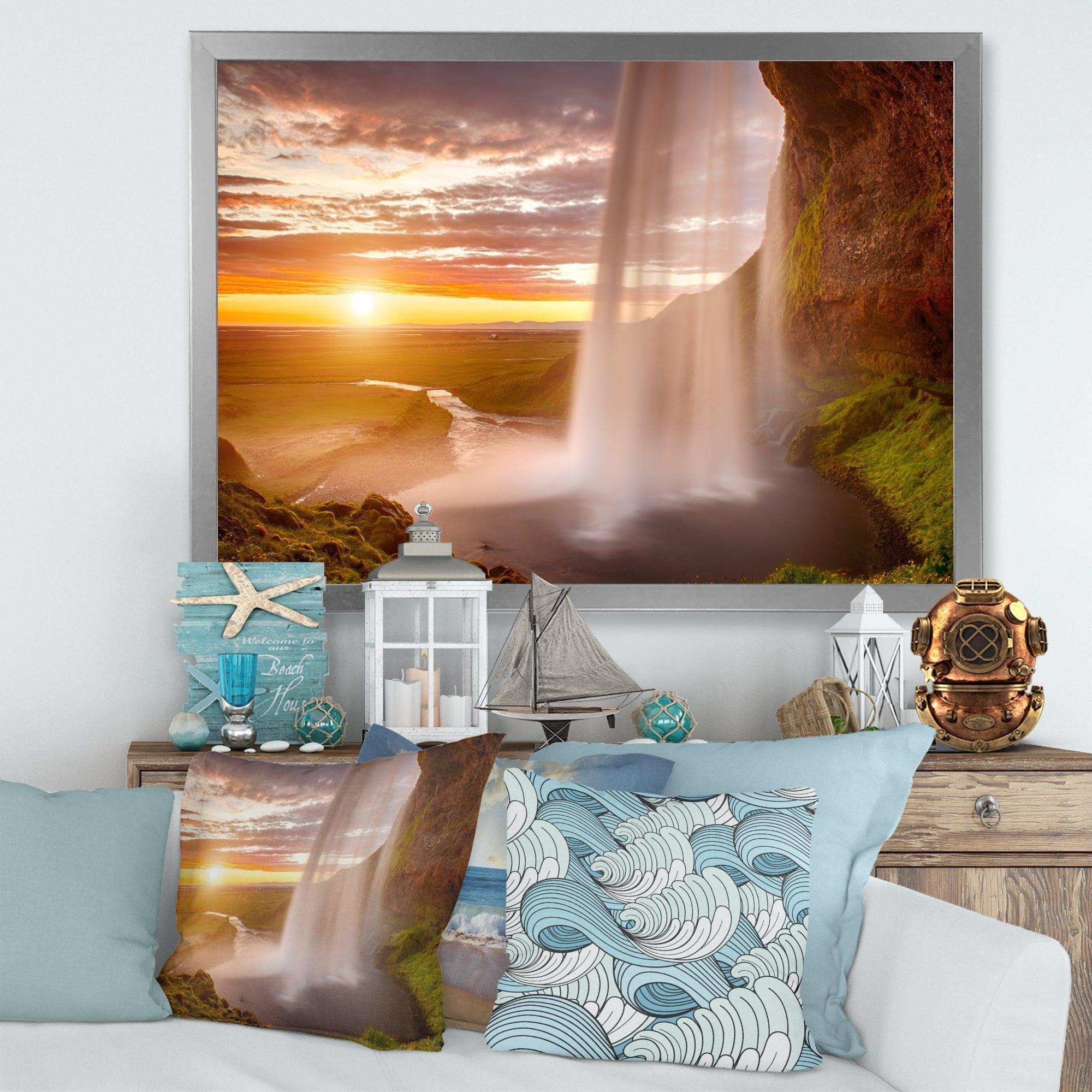 Seljalandsfoss Waterfall at Sunset