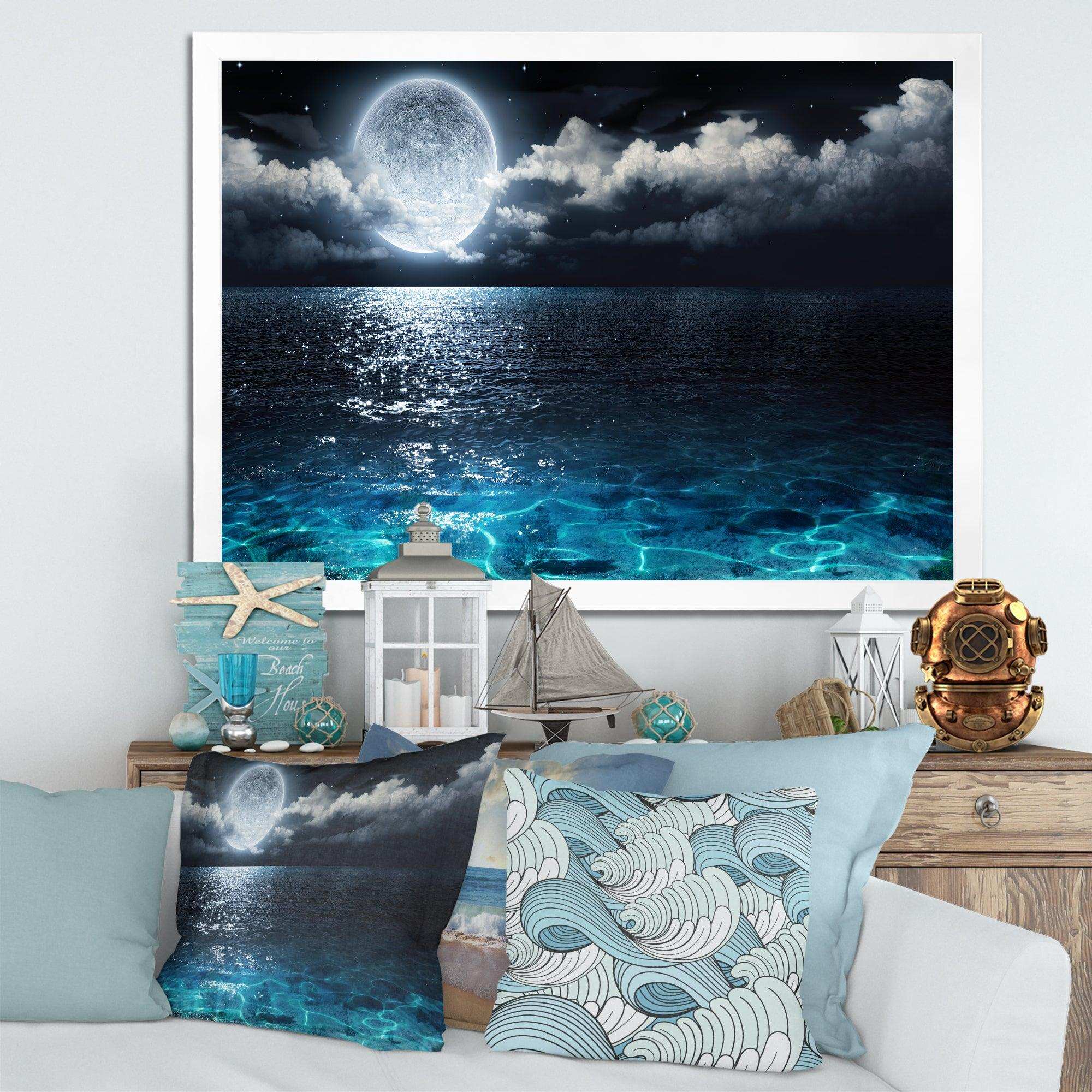Romantic Full Moon Over Sea