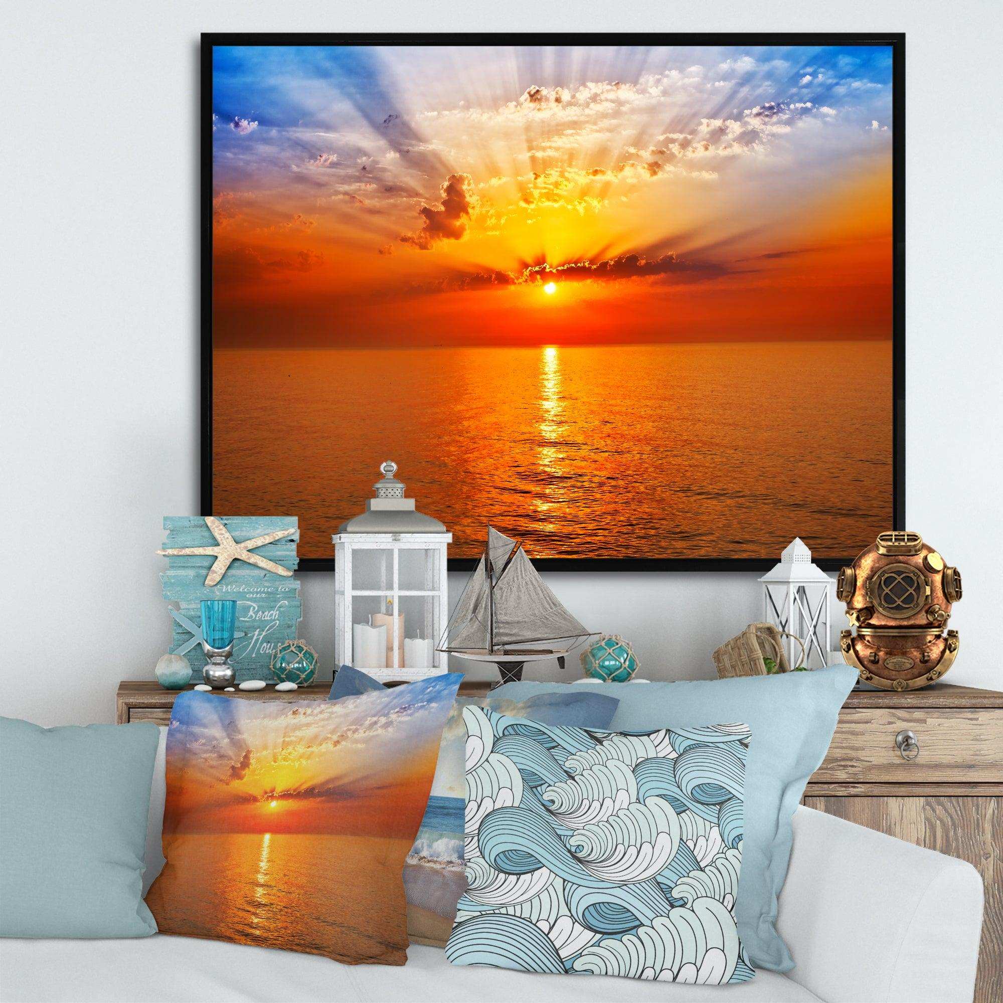 Orange Sea Sunrise under Blue Sky