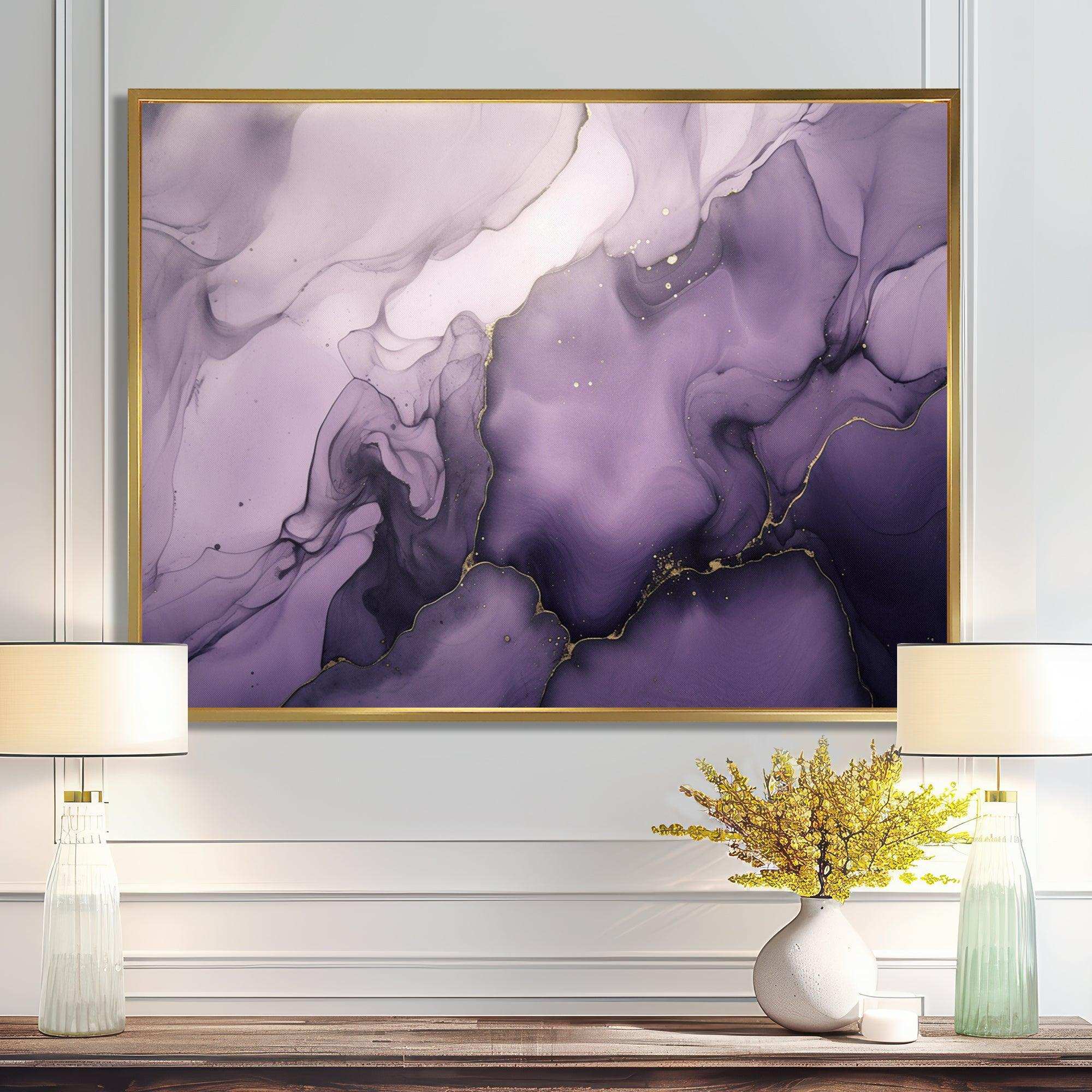 Purple and Grey Marble Ink Clouds X - Abstract Canvas Wall Art