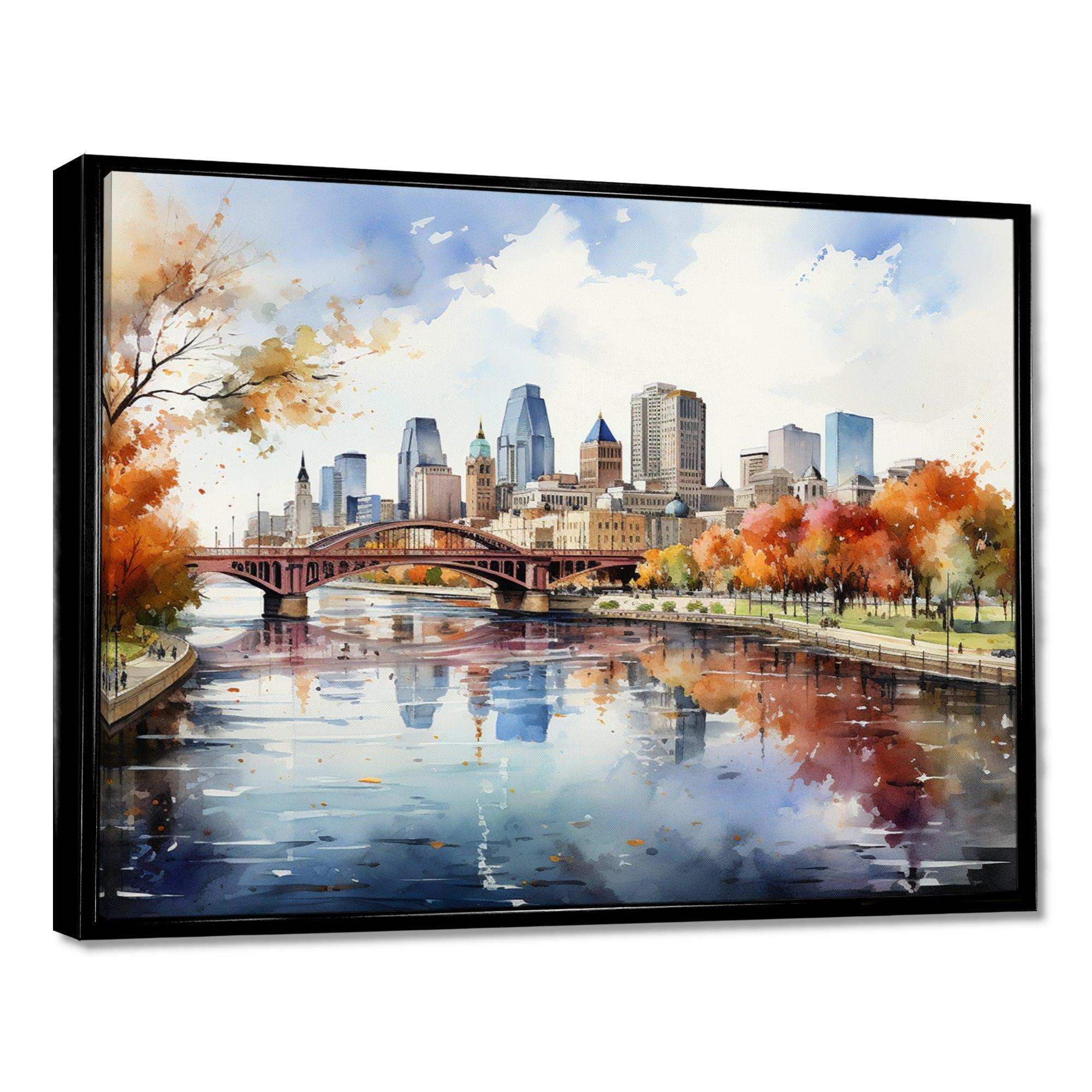 Minneapolis City In Autumn I - Cityscapes Canvas Wall Art