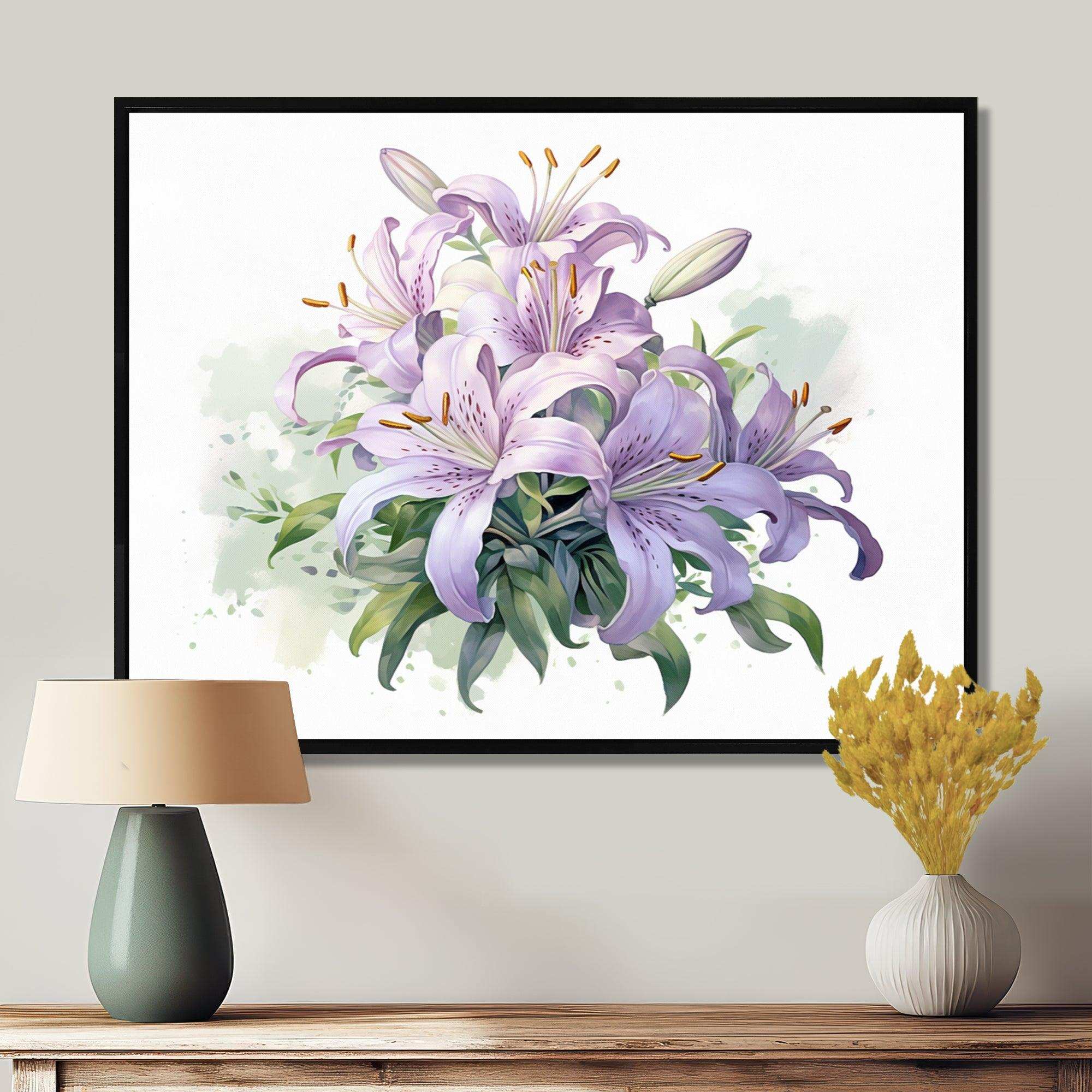 Purple Green Lily Symphony I - Floral Canvas Wall Art