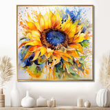 Yellow Blue Golden Cheerful Sunflowers - Floral Canvas Wall Art