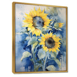 Yellow Blue Sunflower Golden - Floral Canvas Wall Art