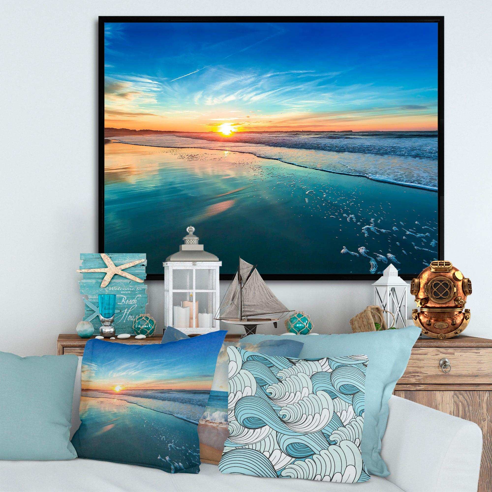 Blue Seashore with Distant Sunset