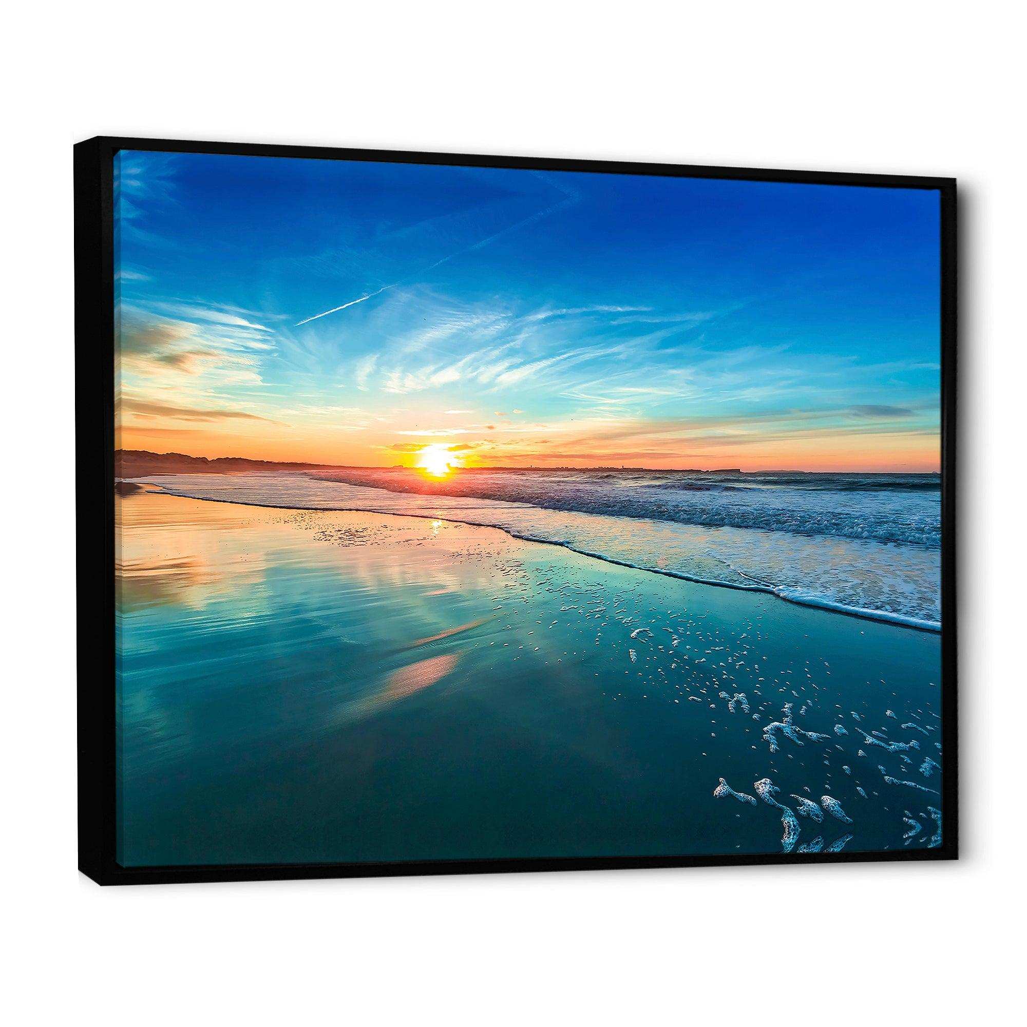 Blue Seashore with Distant Sunset