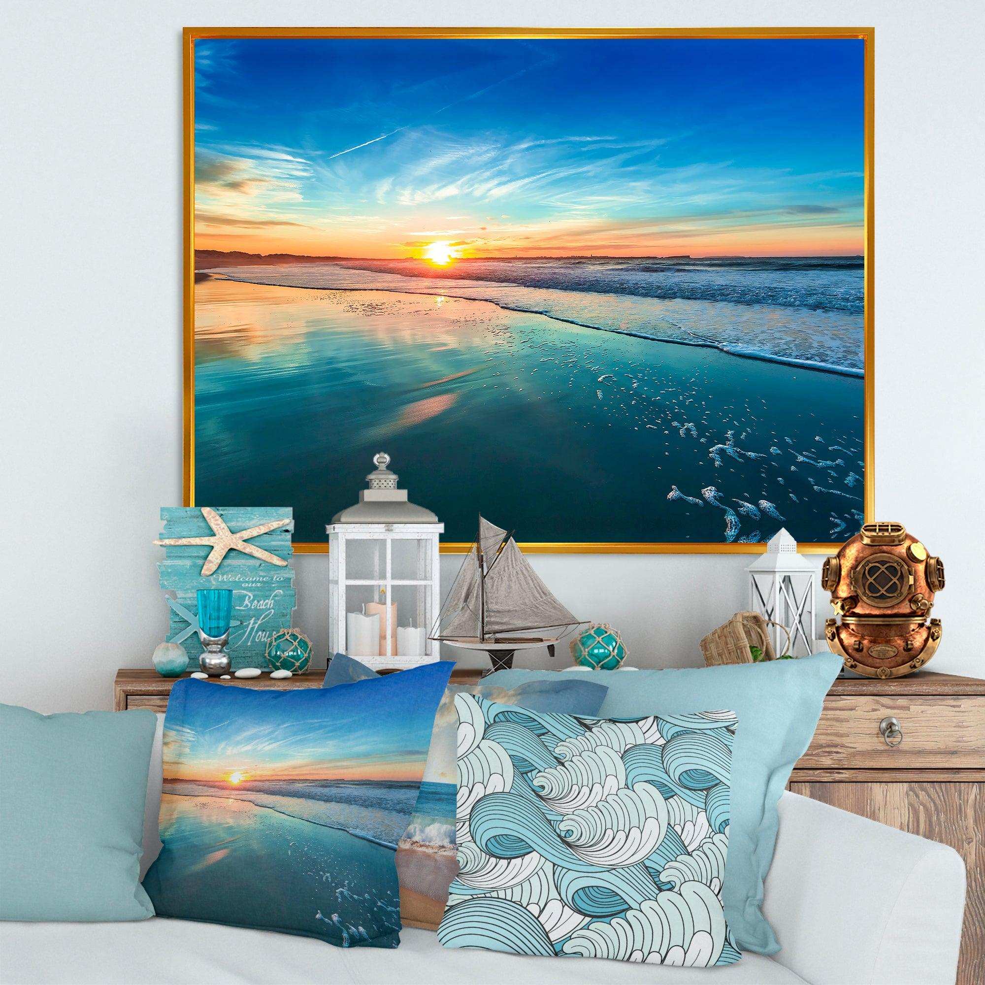 Blue Seashore with Distant Sunset