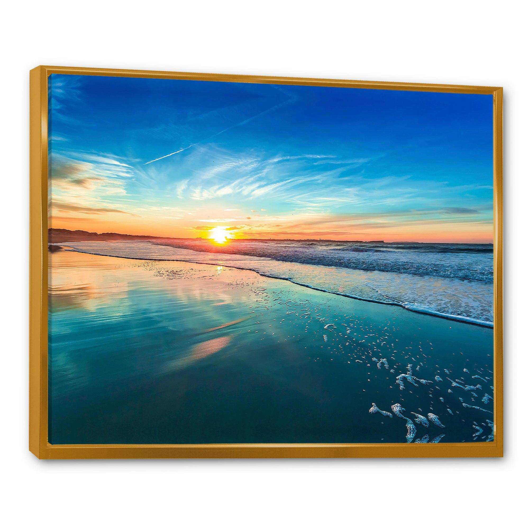 Blue Seashore with Distant Sunset