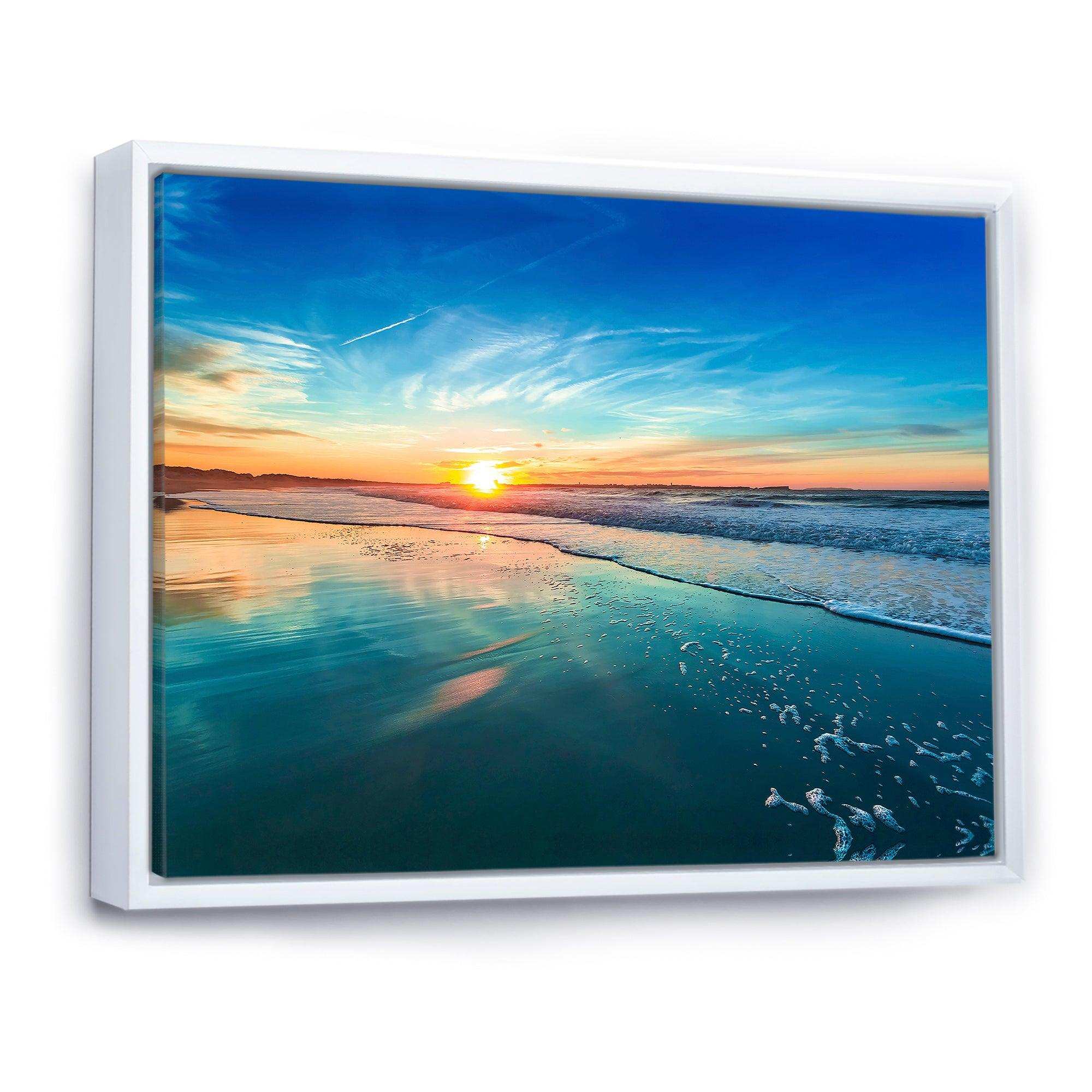 Blue Seashore with Distant Sunset