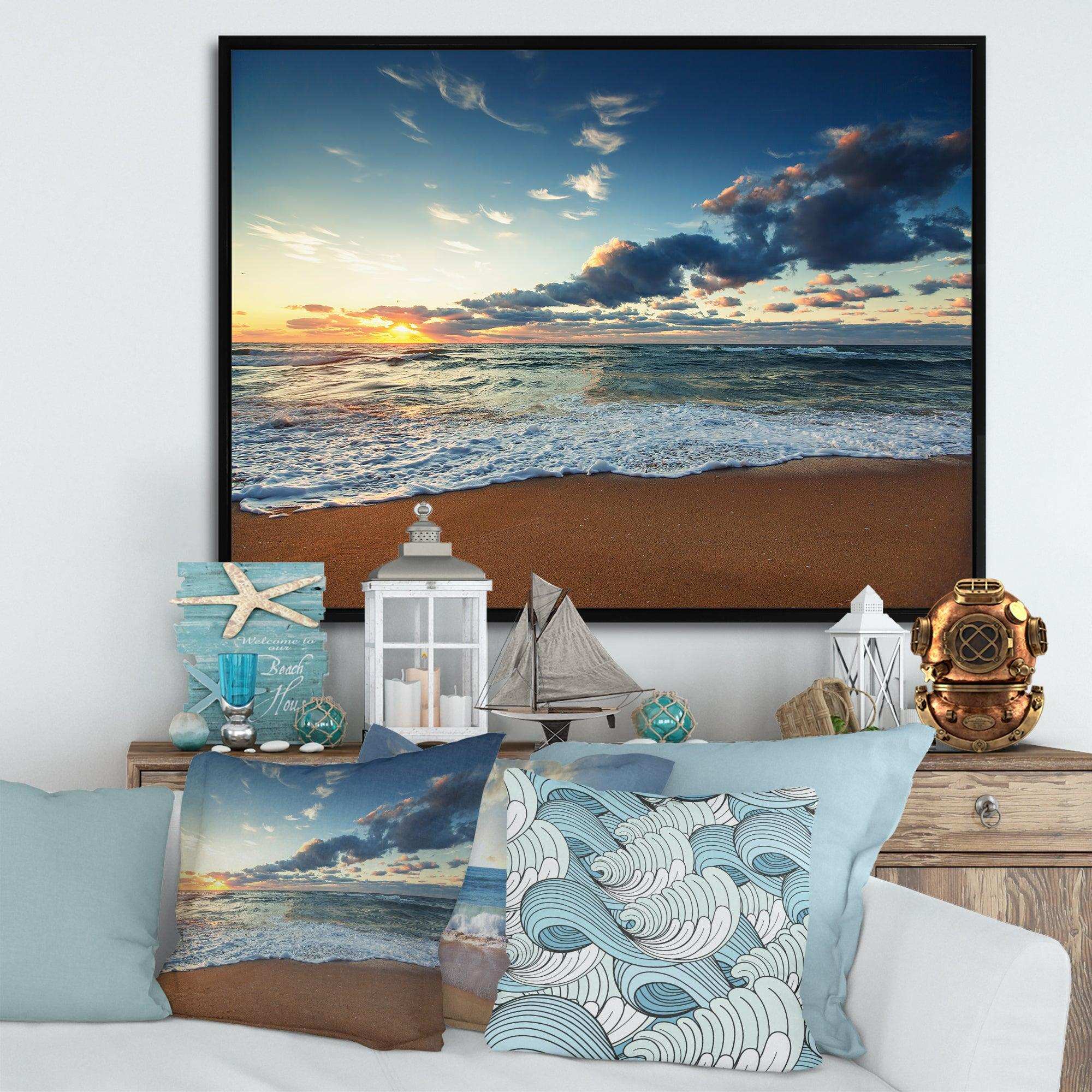 Sunrise and Glowing Waves in Ocean