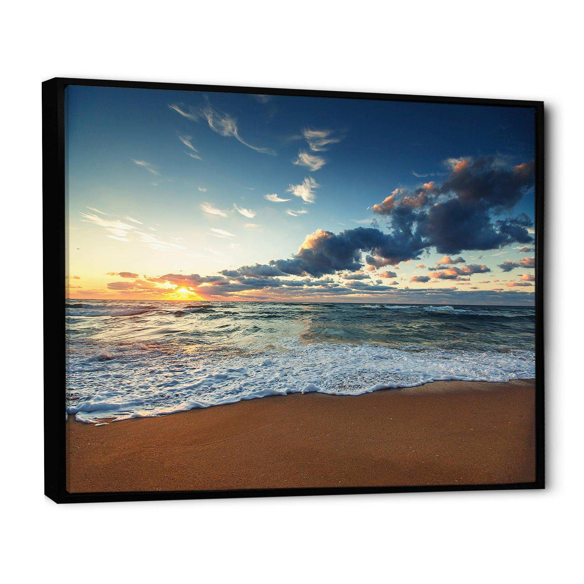 Sunrise and Glowing Waves in Ocean