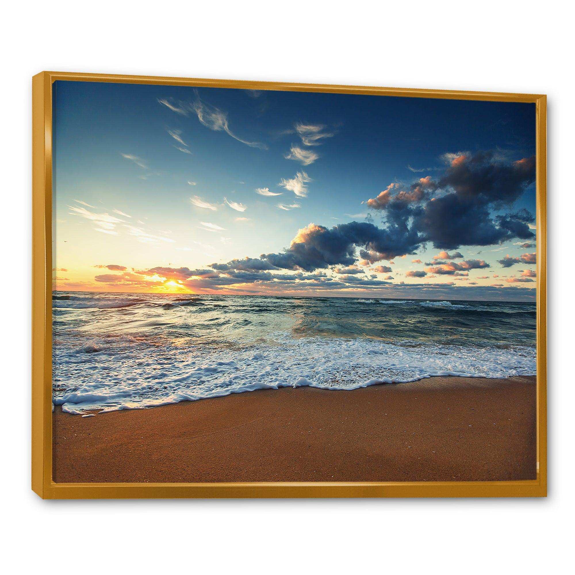 Sunrise and Glowing Waves in Ocean