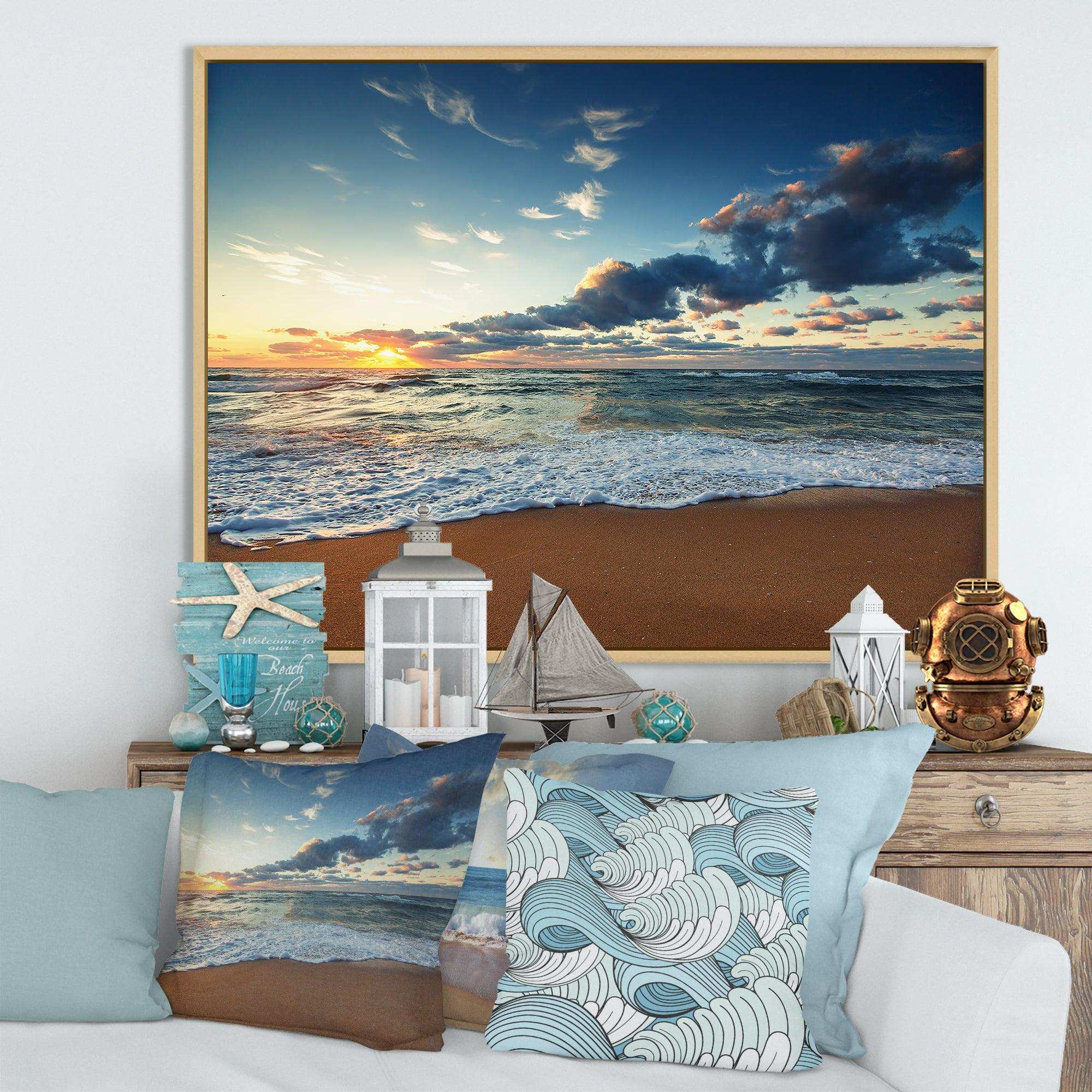 Sunrise and Glowing Waves in Ocean