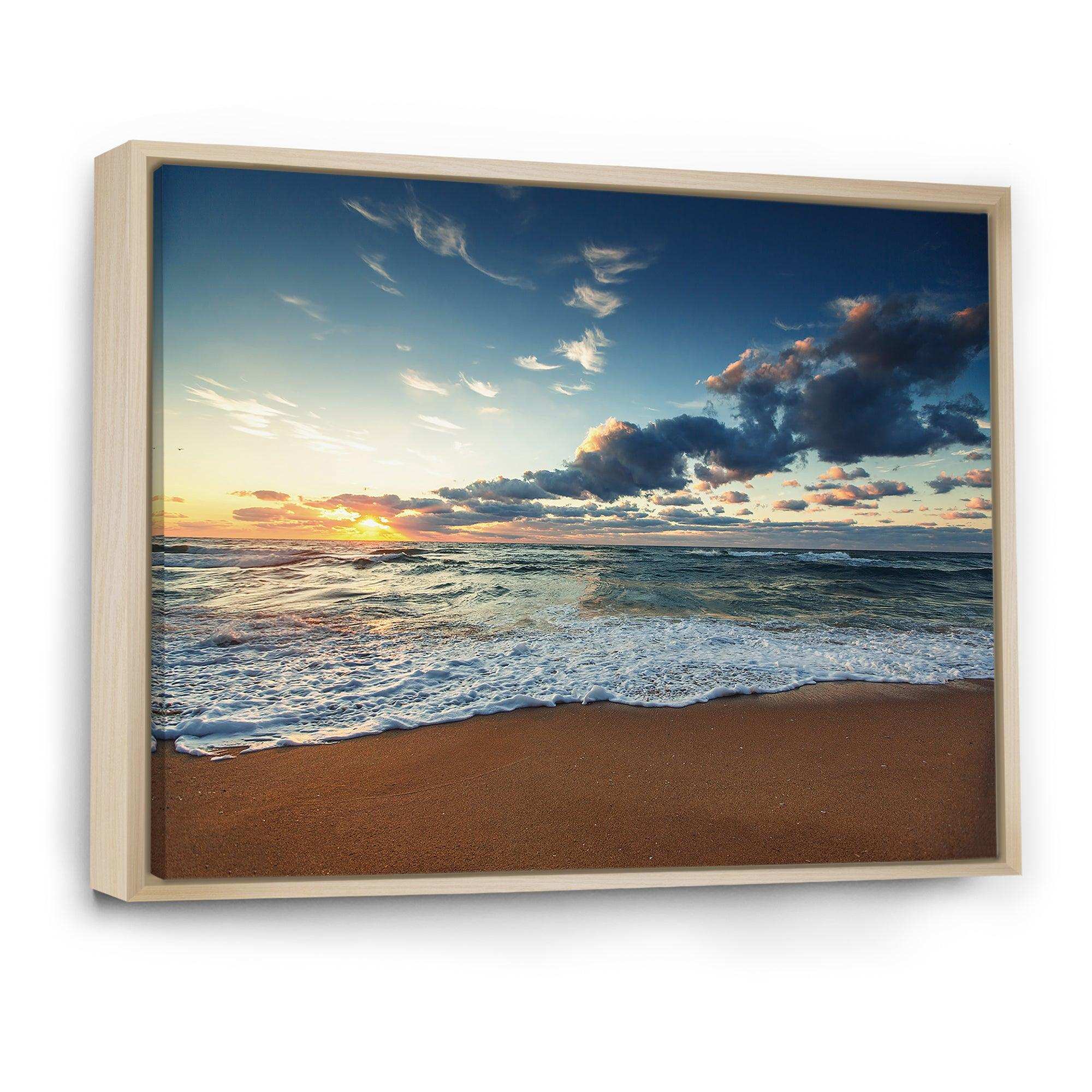 Sunrise and Glowing Waves in Ocean