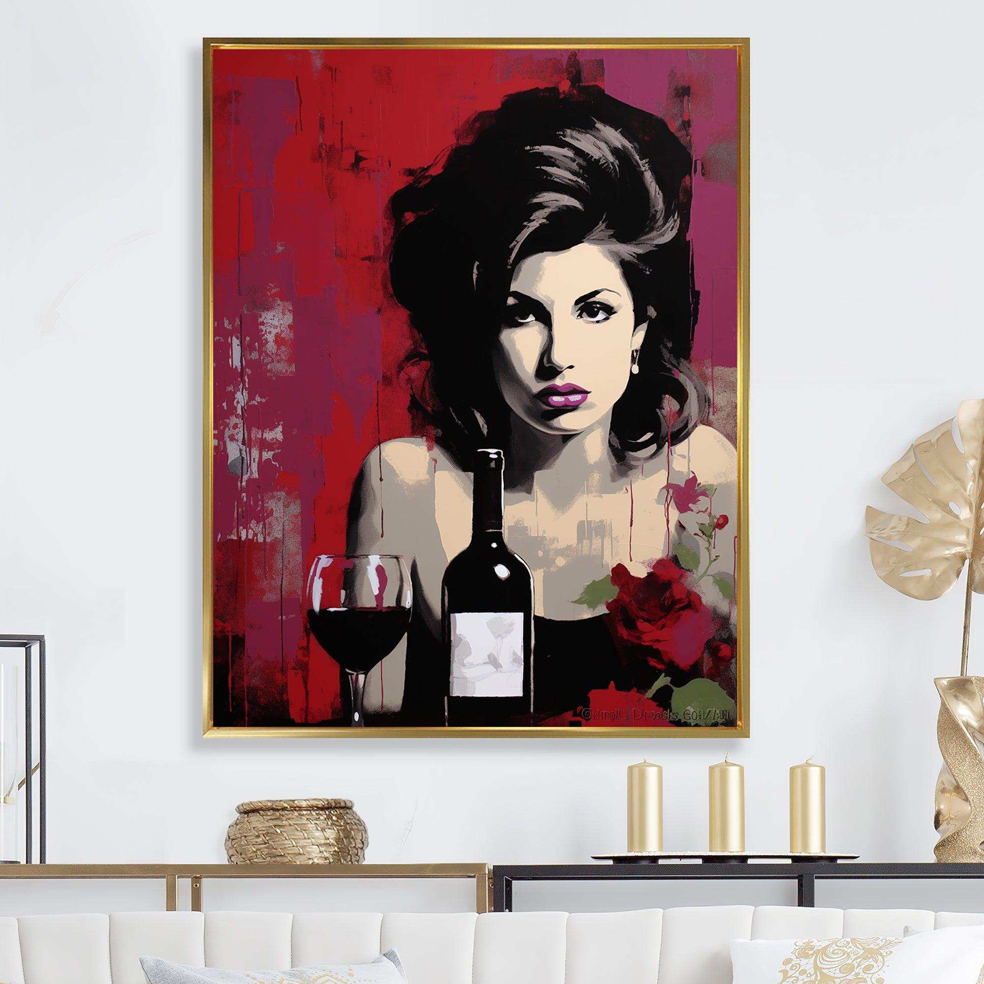 Popart Portrait Winehouse In Wine I - Abstract Canvas Wall Art