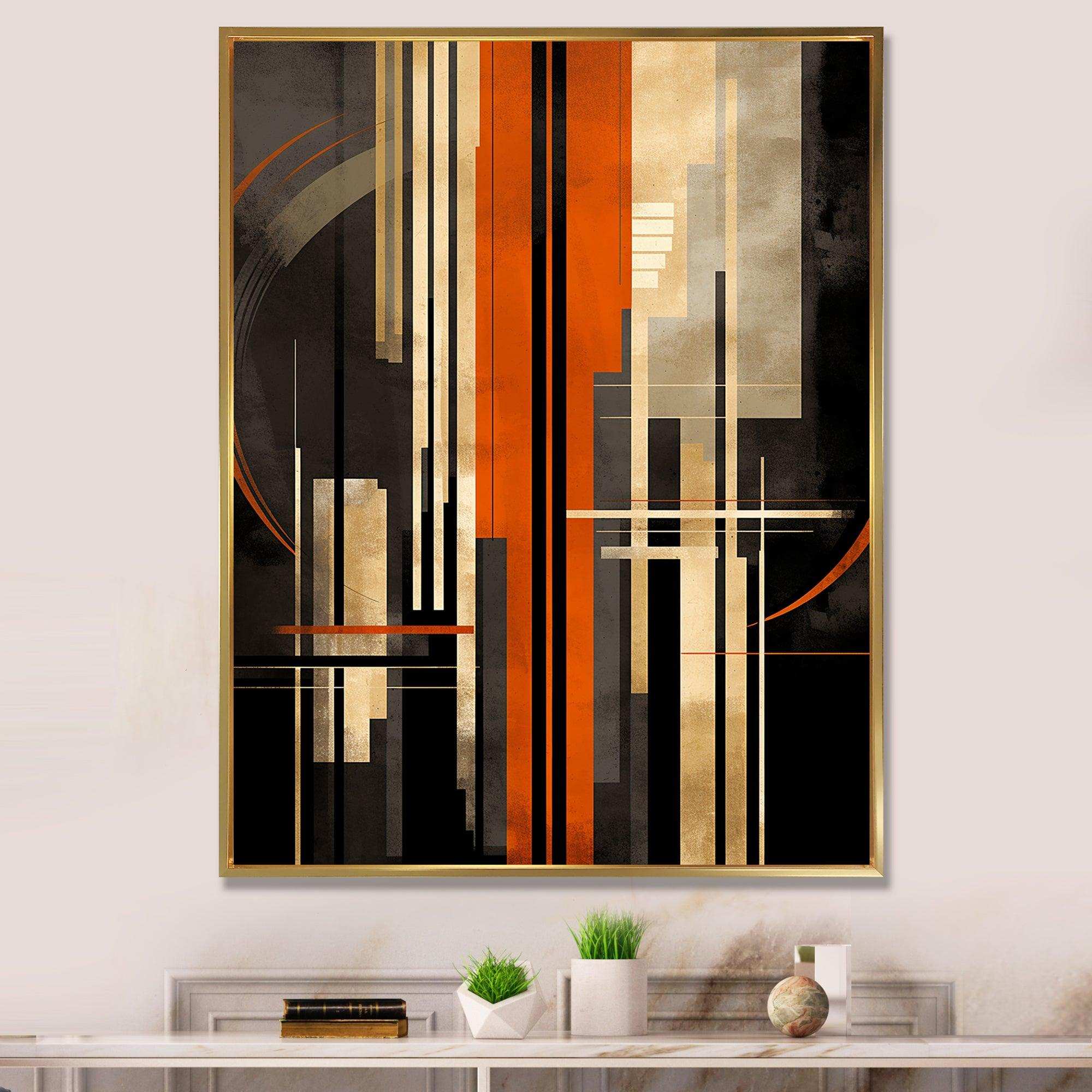 Orange And Grey Vectors I - Abstract Canvas Wall Art