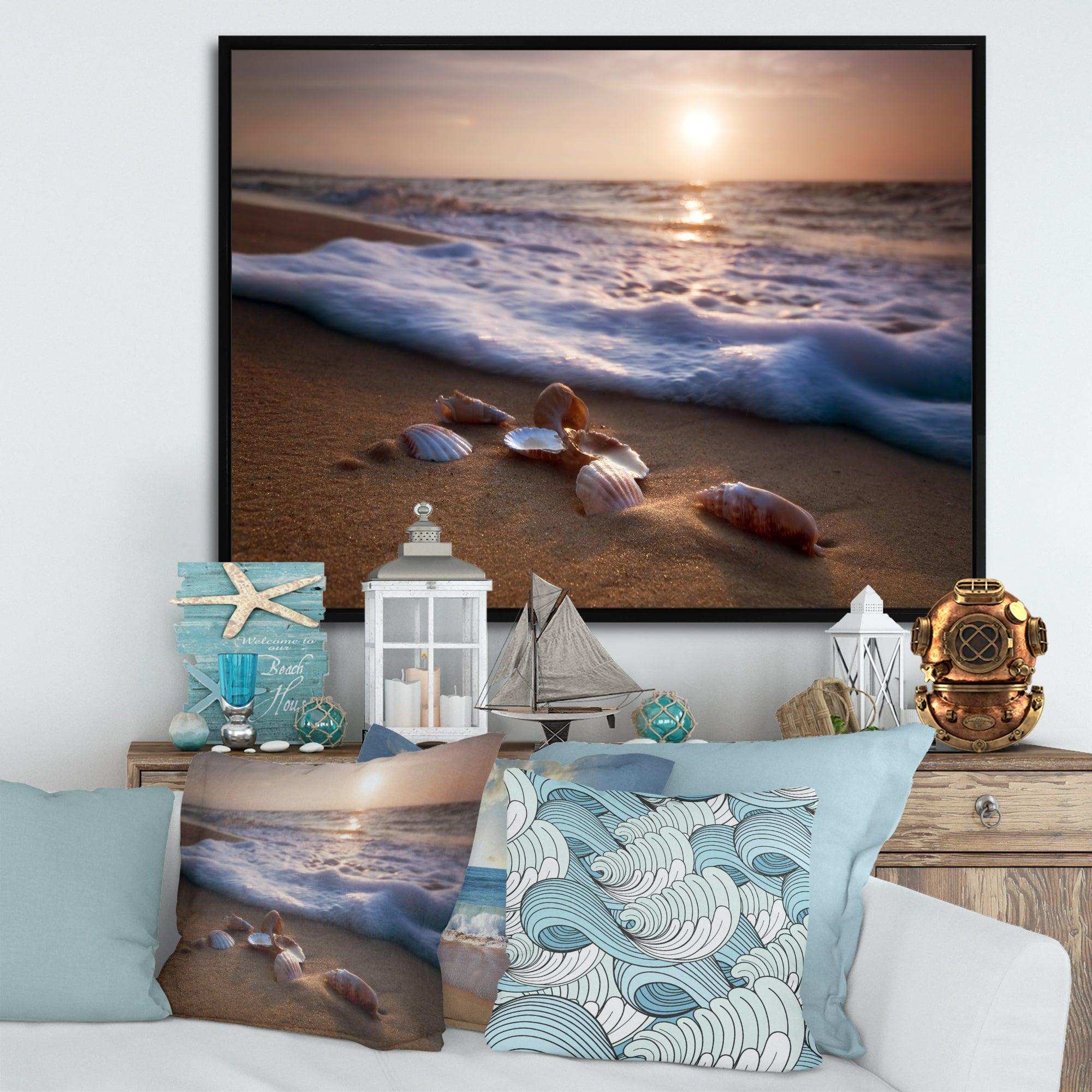 Waves Approaching Seashells on Sand