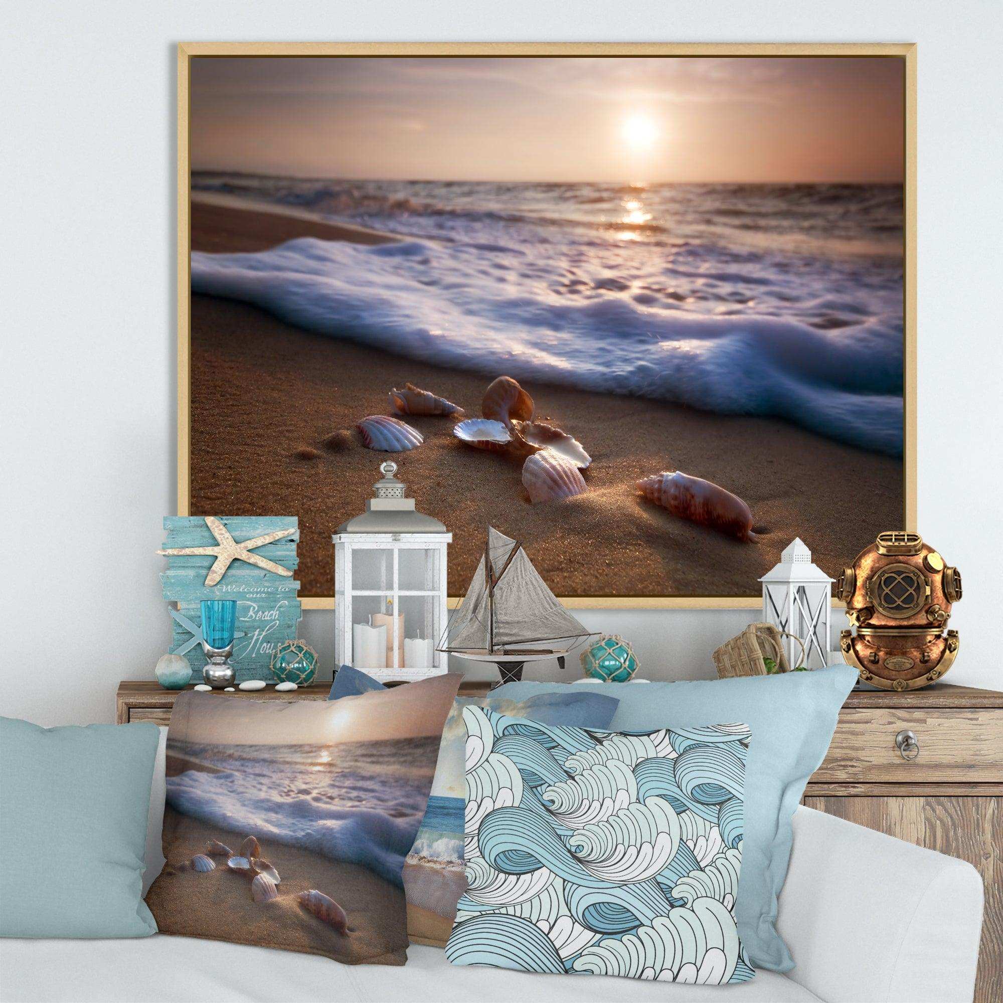 Waves Approaching Seashells on Sand