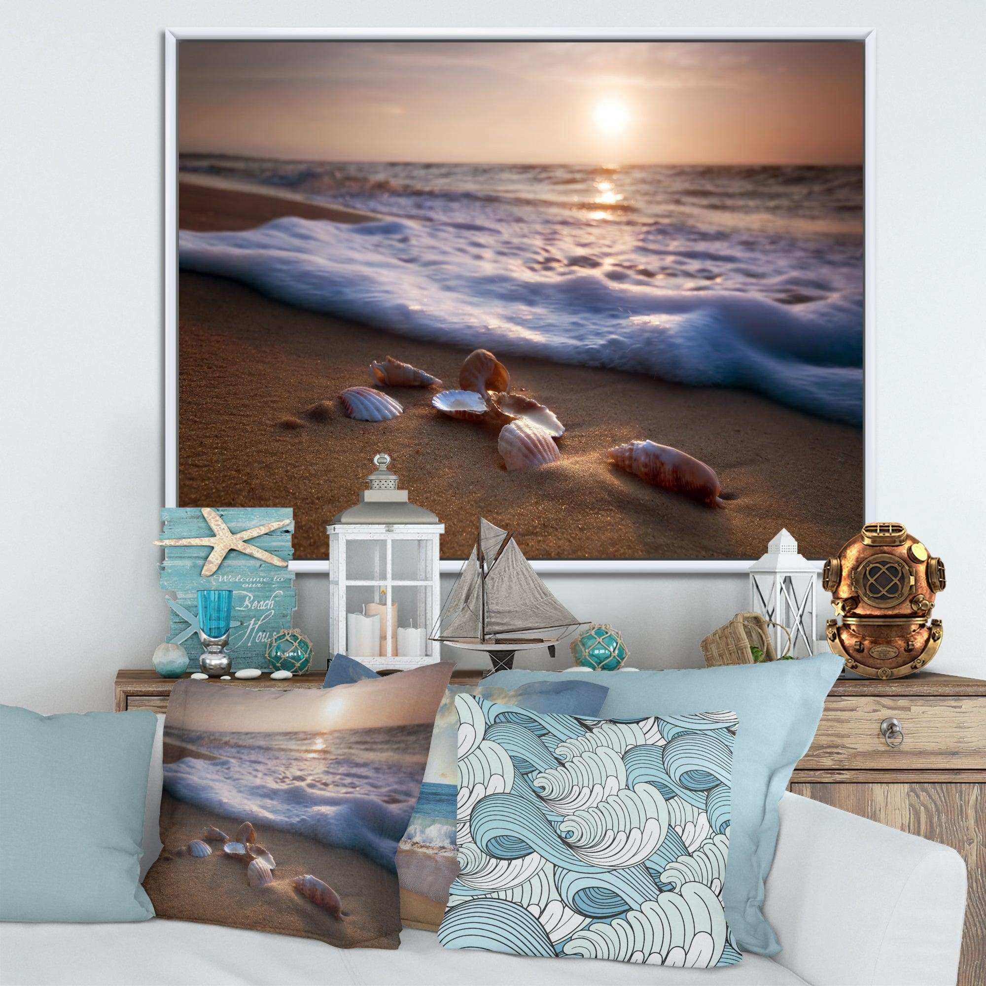 Waves Approaching Seashells on Sand