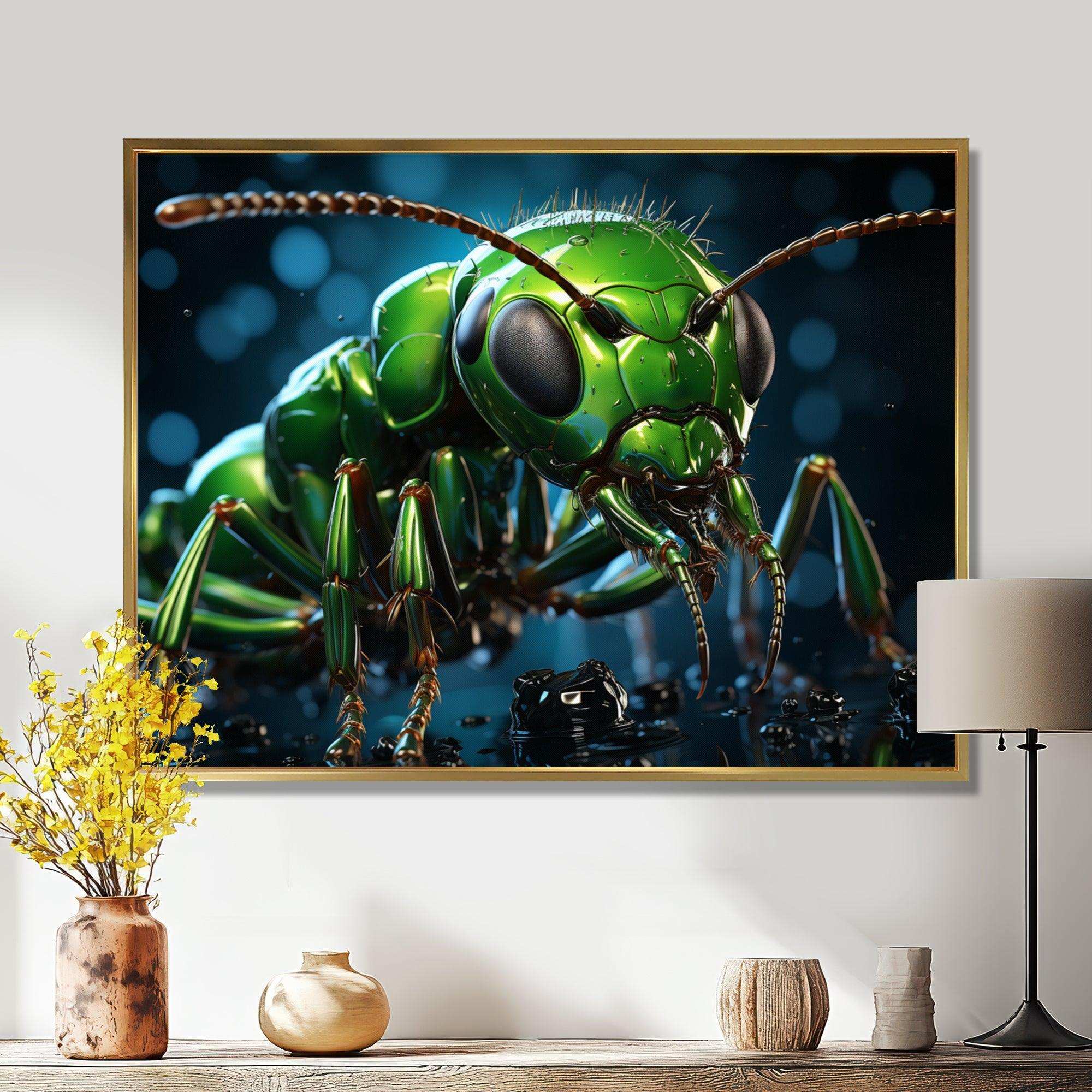 Neon Trailblazer Green Ant - Animals Canvas Wall Art