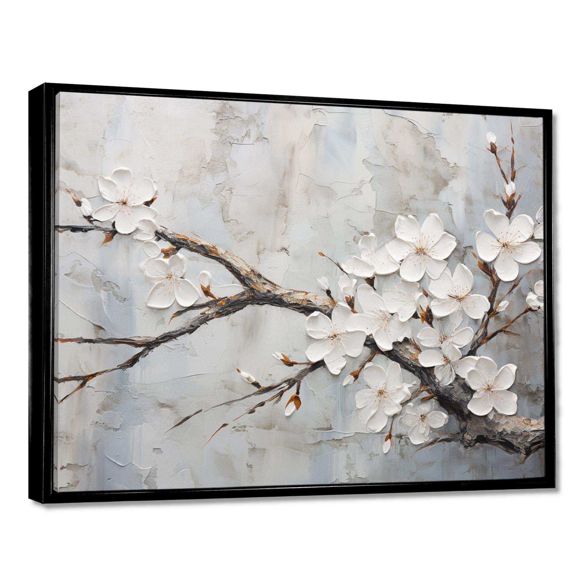 Minimalism White And Grey Cherry Blossom - Floral Canvas Wall Art