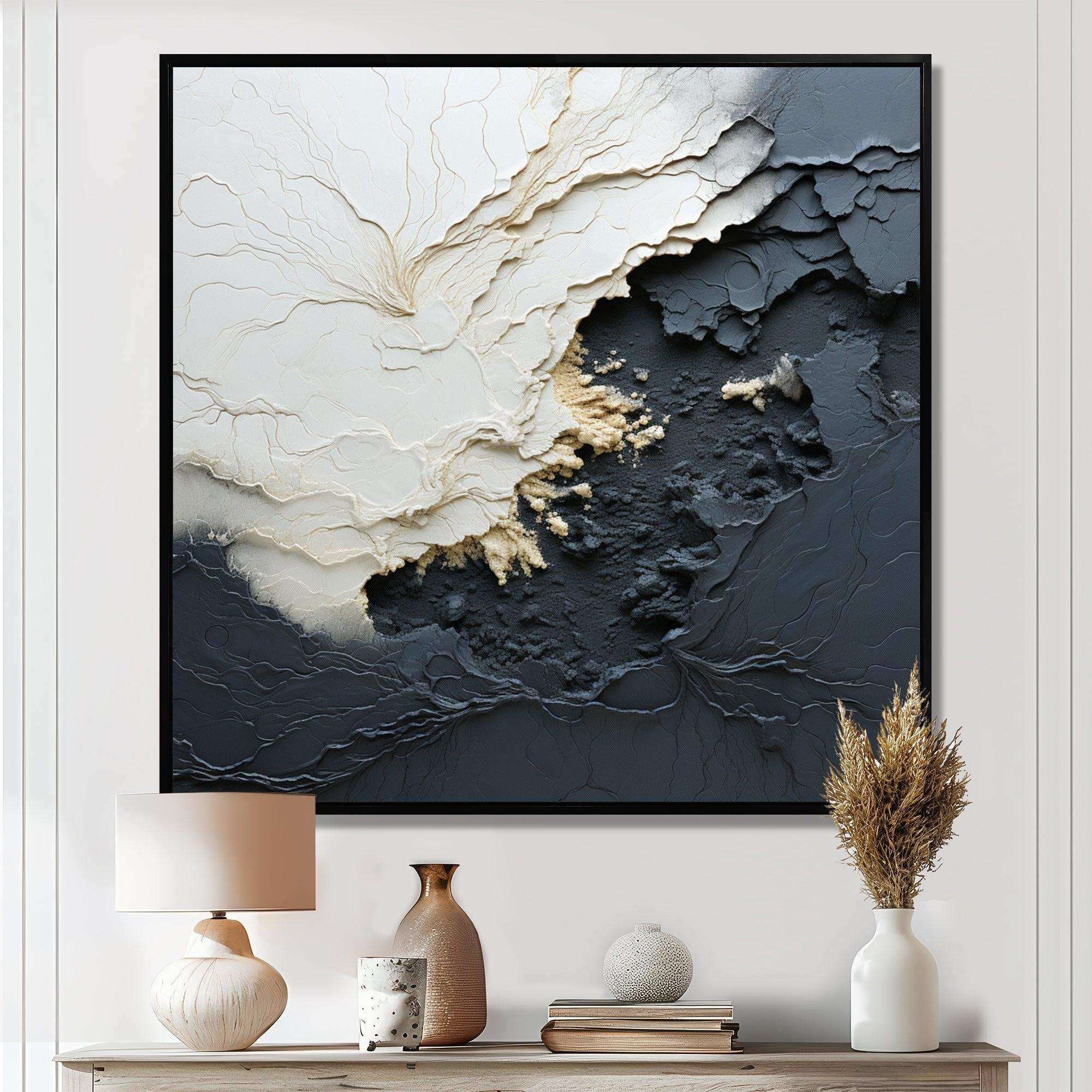 Minimalism Black And White Paint Wave III - Coastal Canvas Wall Art