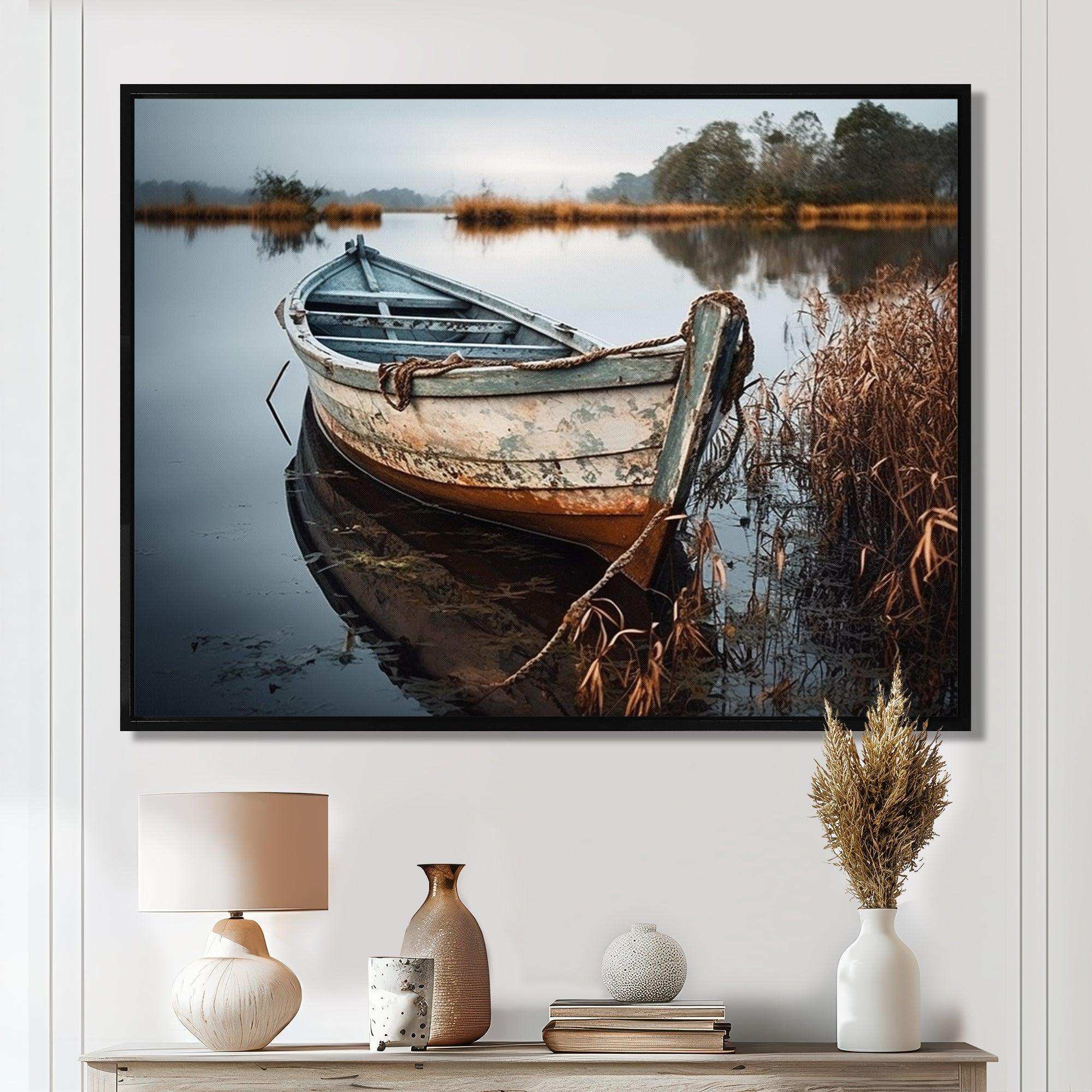 Coastal Boat Charm In Autumn - Coastal Canvas Wall Art