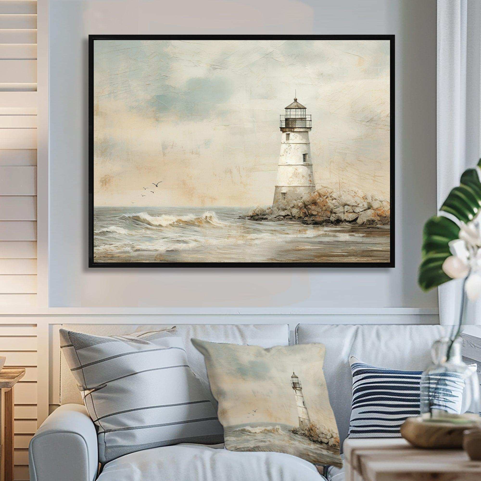 Minimal Grey Light House - Coastal Canvas Wall Art