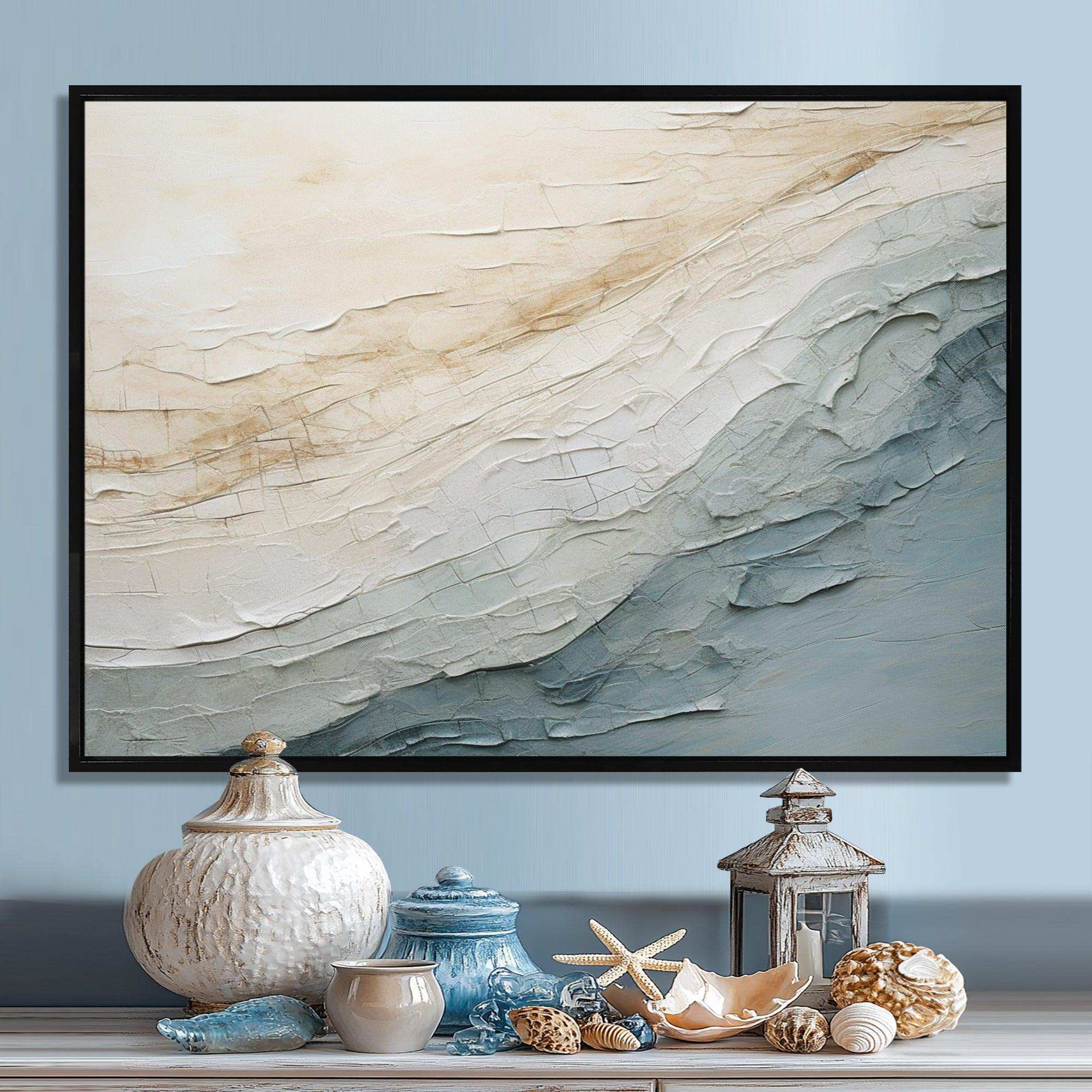 Minimalism Beige And Grey Wave Horizon I - Coastal Canvas Wall Art