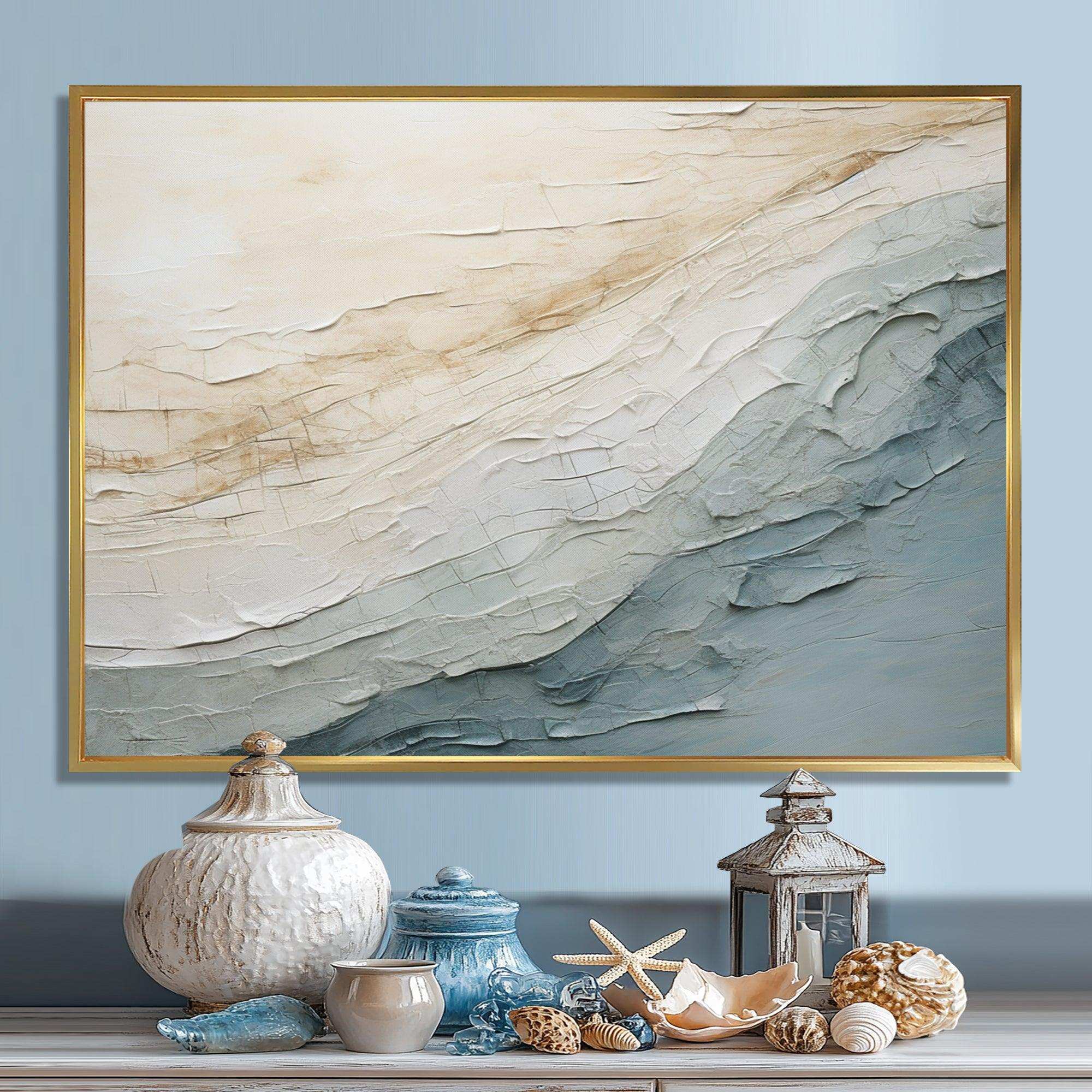 Minimalism Beige And Grey Wave Horizon I - Coastal Canvas Wall Art