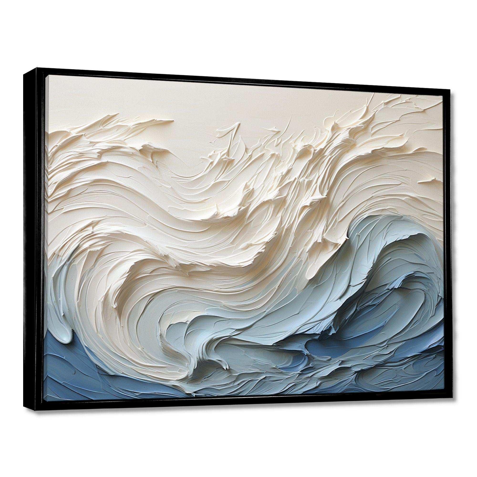 White And Blue Wave Papercut Style - Coastal Canvas Wall Art