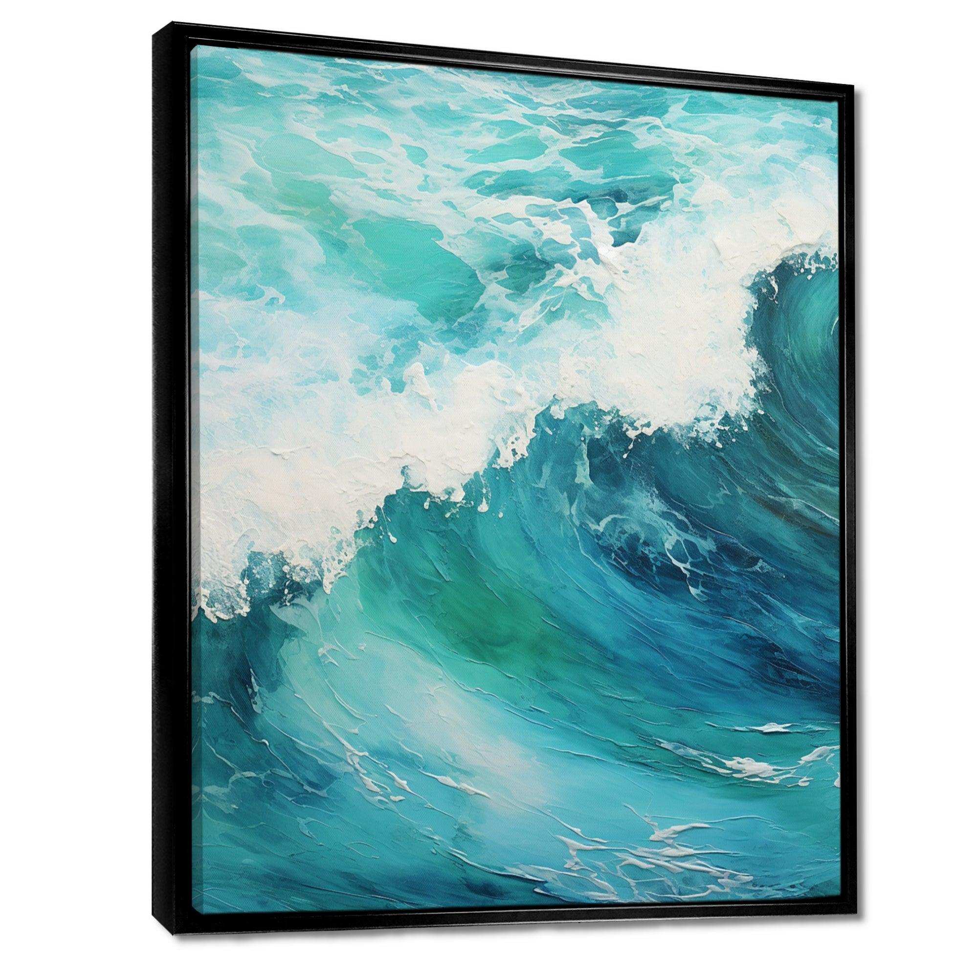 Ocean Teal Wave Expression I - Coastal Canvas Wall Art