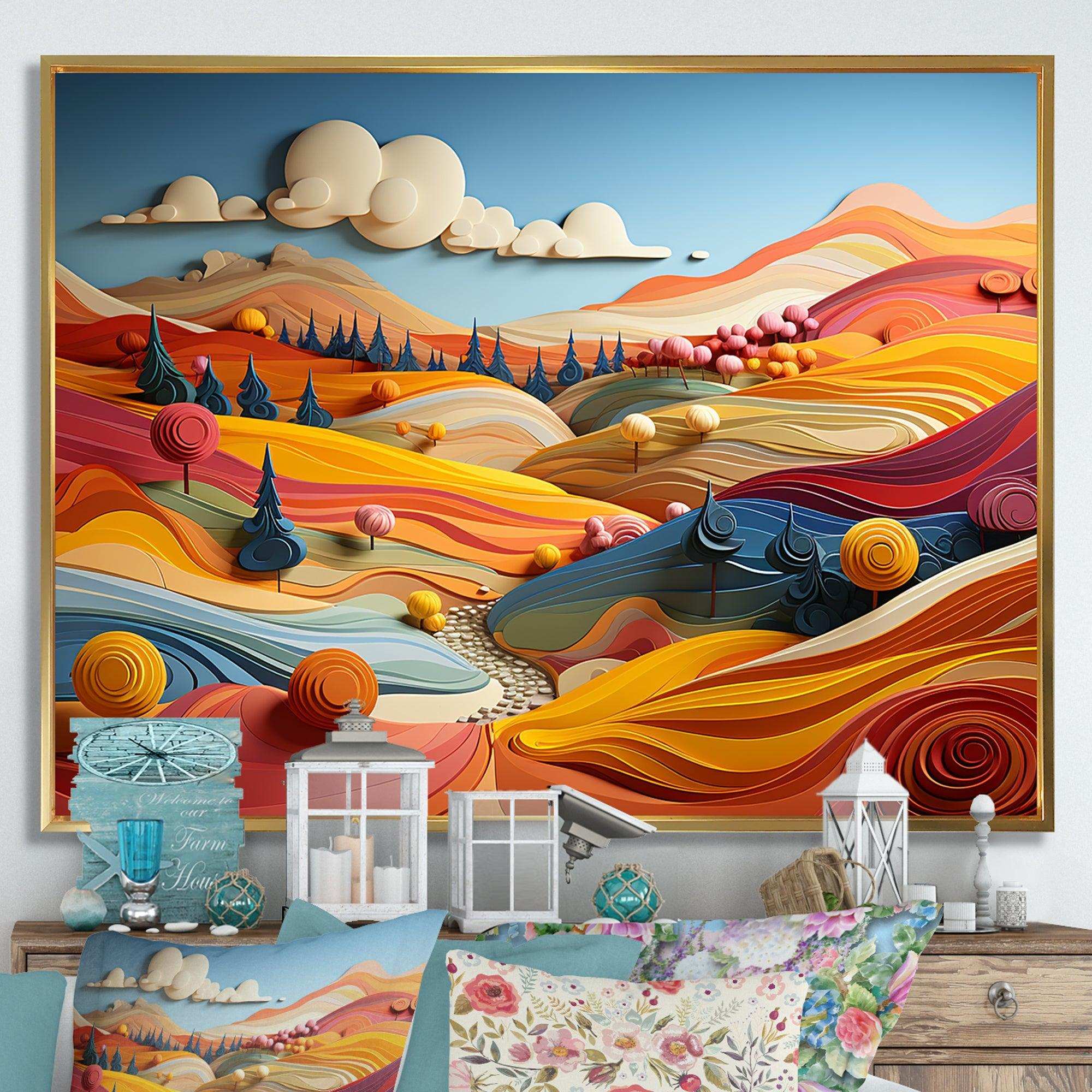 Whimsical Fields Of Color Landscape - Landscapes Canvas Wall Art