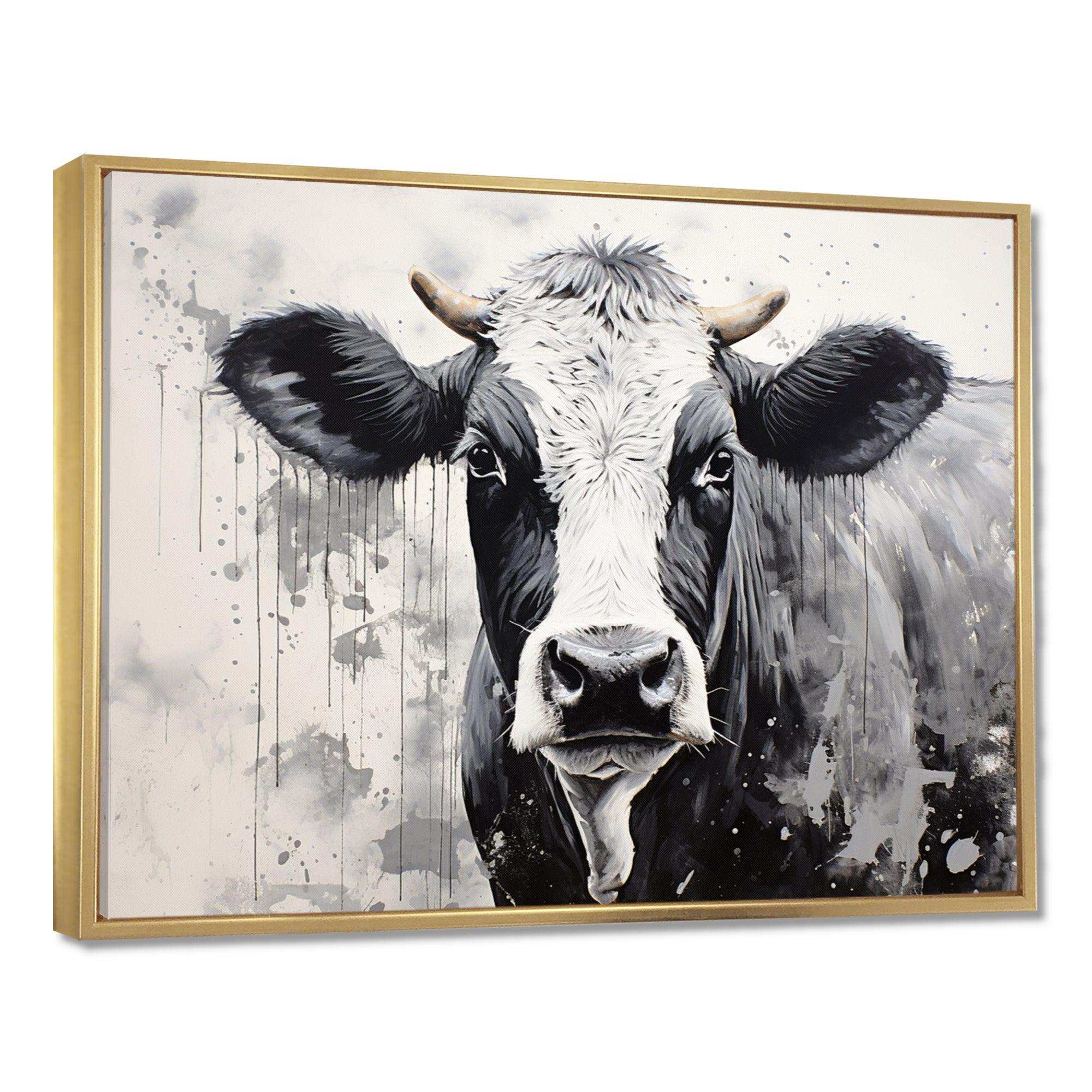 Minimalism Black And White Cow - Animals Canvas Wall Art