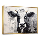 Minimalism Black And White Cow - Animals Canvas Wall Art