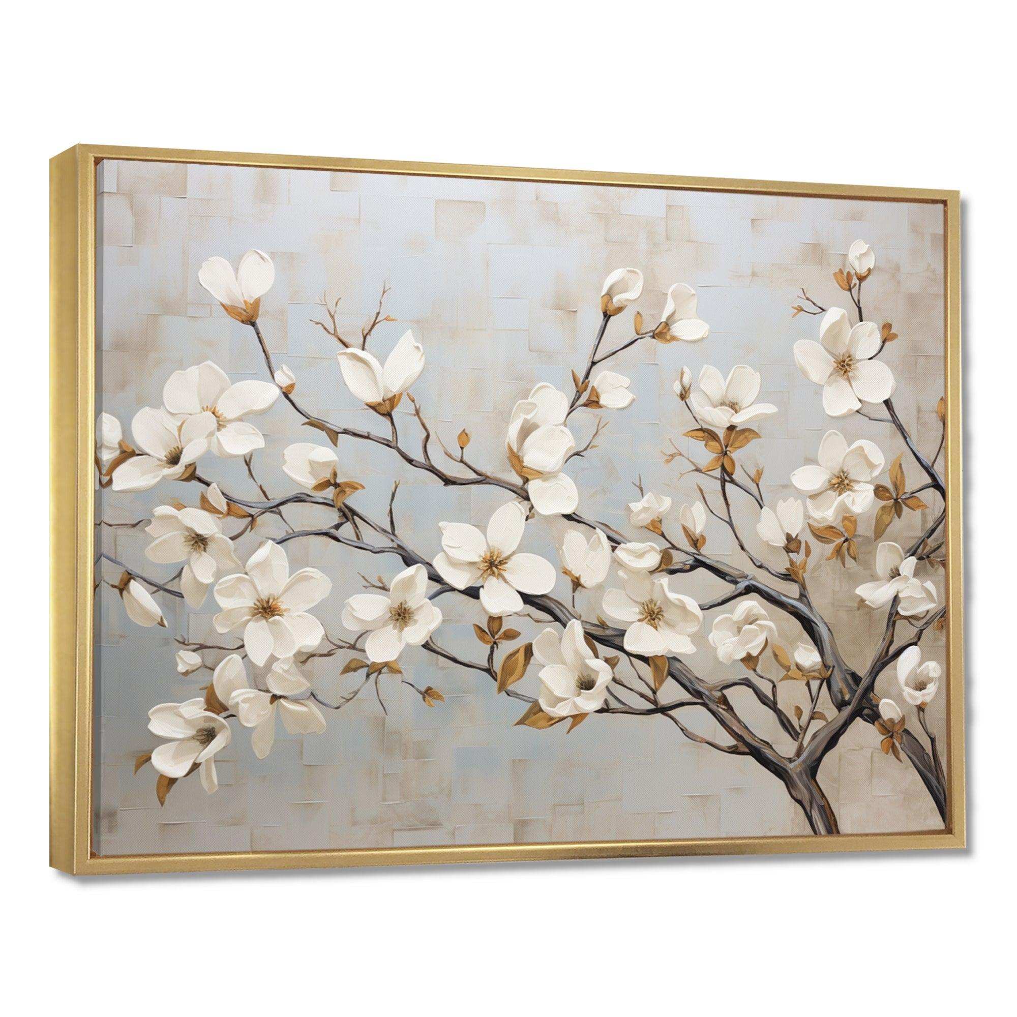 Beige White Dogwood Peacefulness - Floral Canvas Wall Art