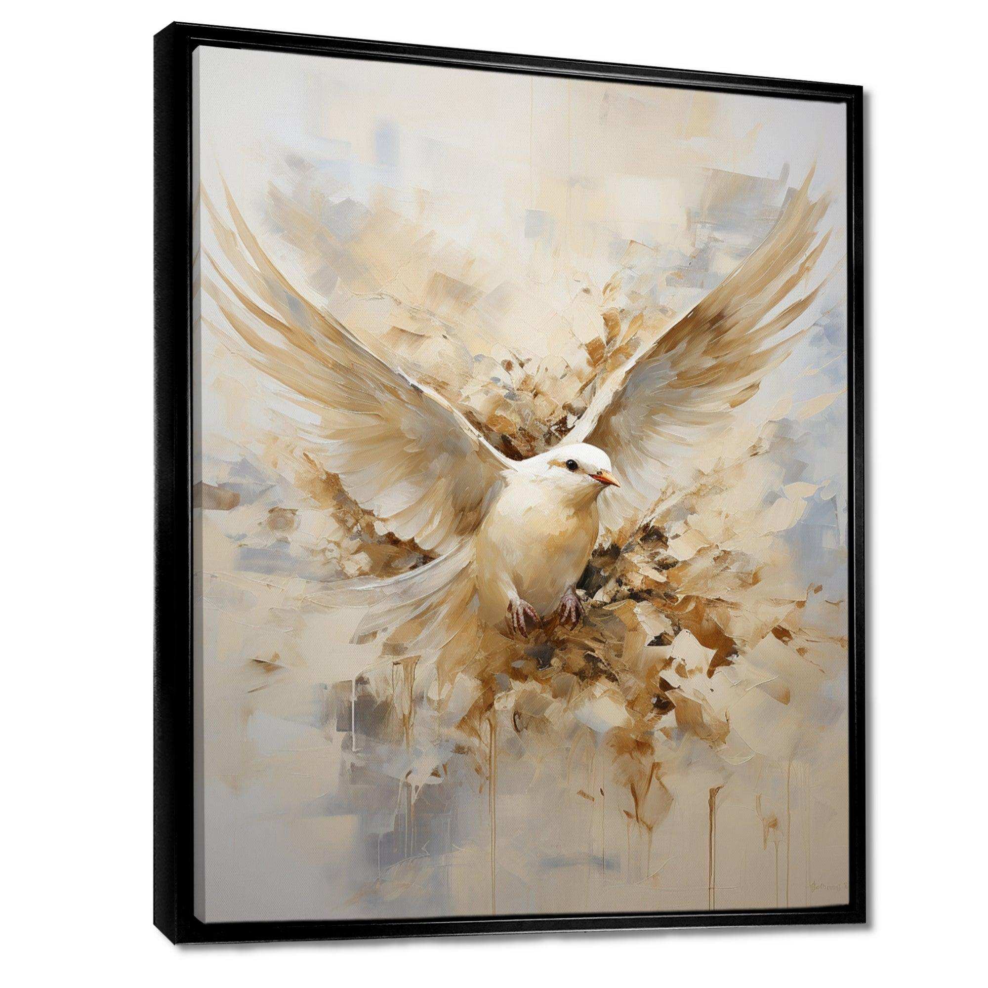 Minimalism Beige And Gold Dove I - Animals Canvas Wall Art