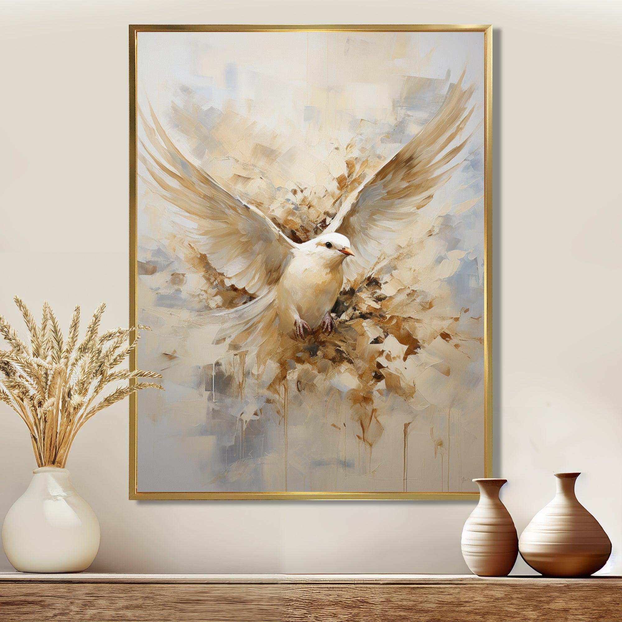 Minimalism Beige And Gold Dove I - Animals Canvas Wall Art