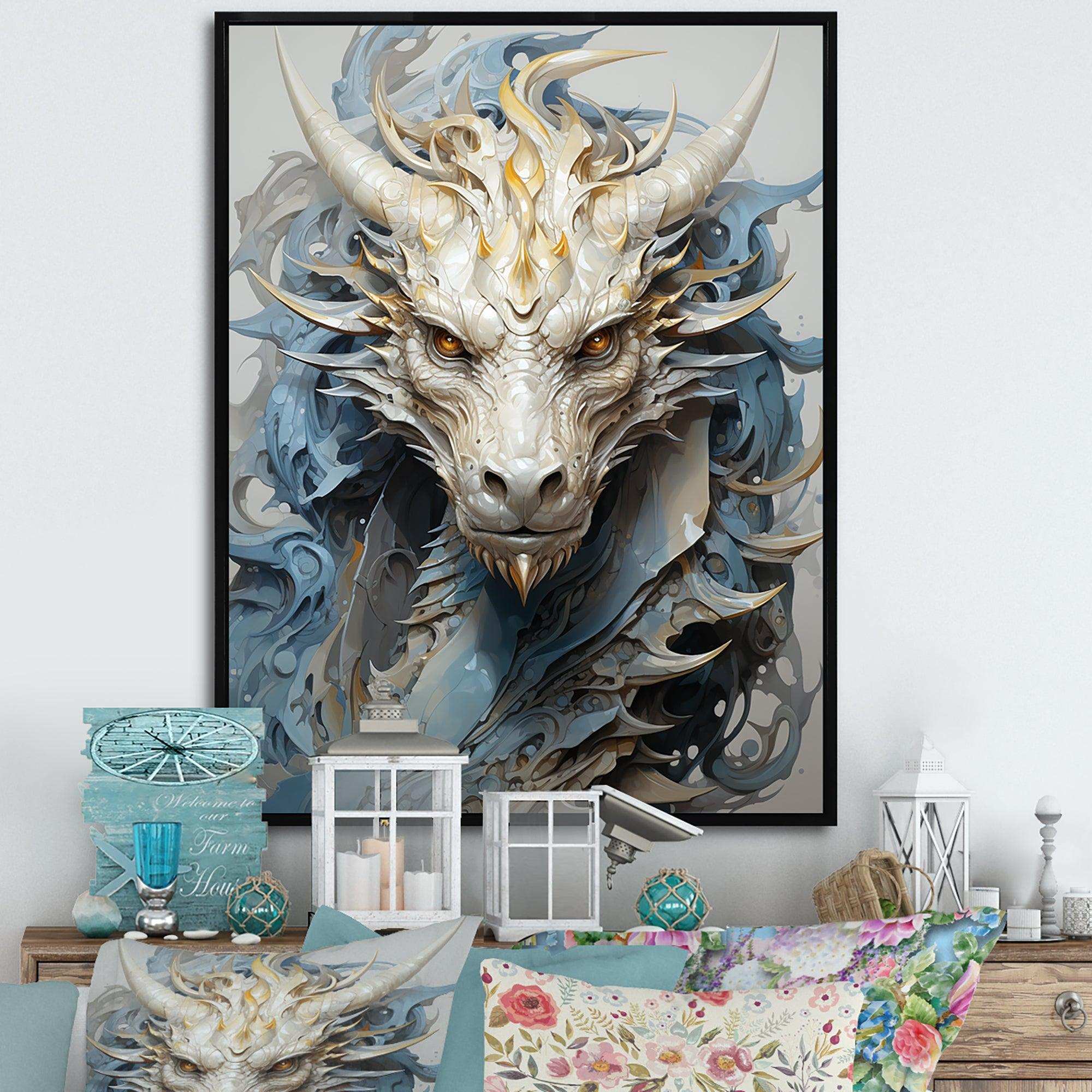 Epic Blue And Grey Dragon Odyssey III - Abstract Canvas Wall Art