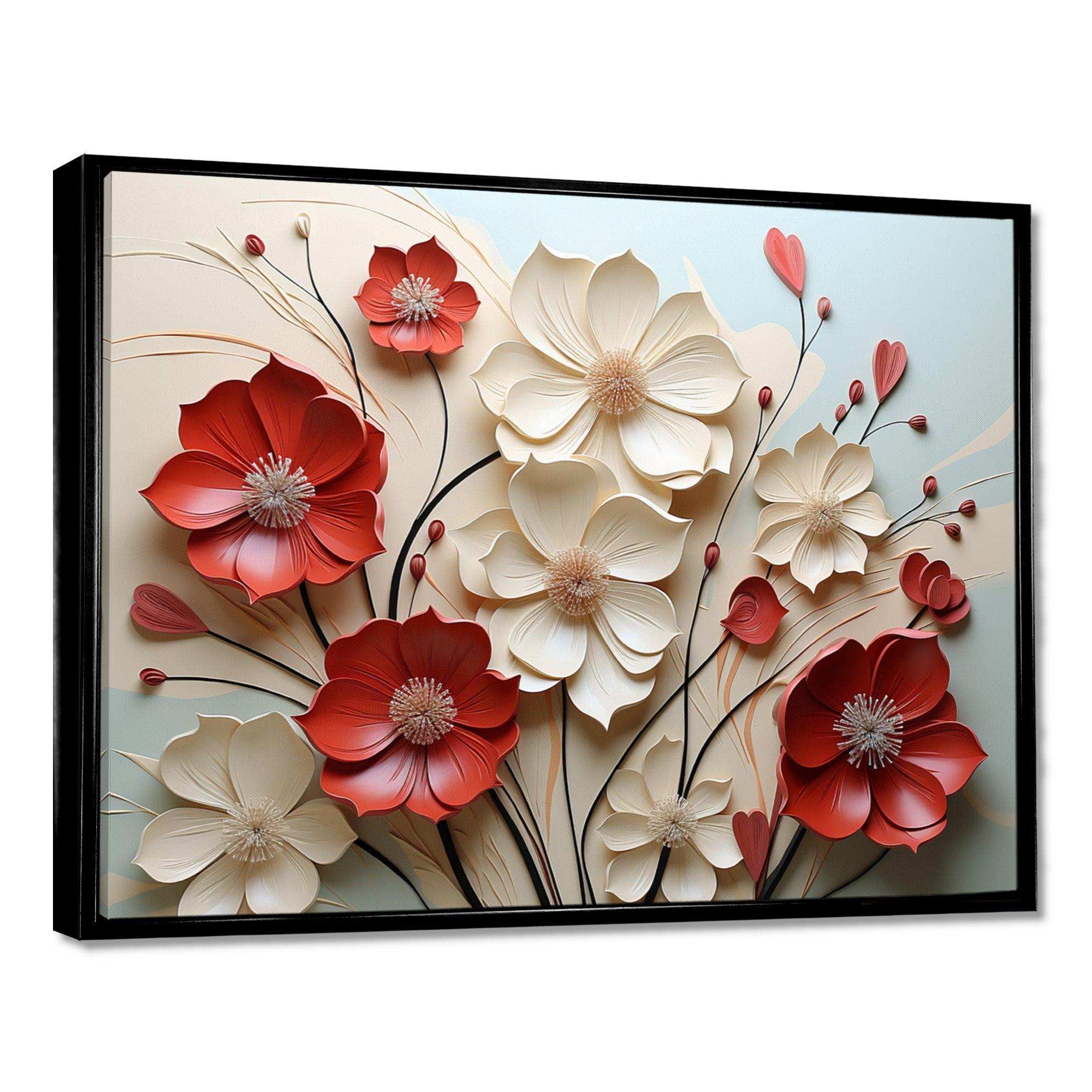Red And White Crimson Flower S Embrace - Floral Canvas Wall Art