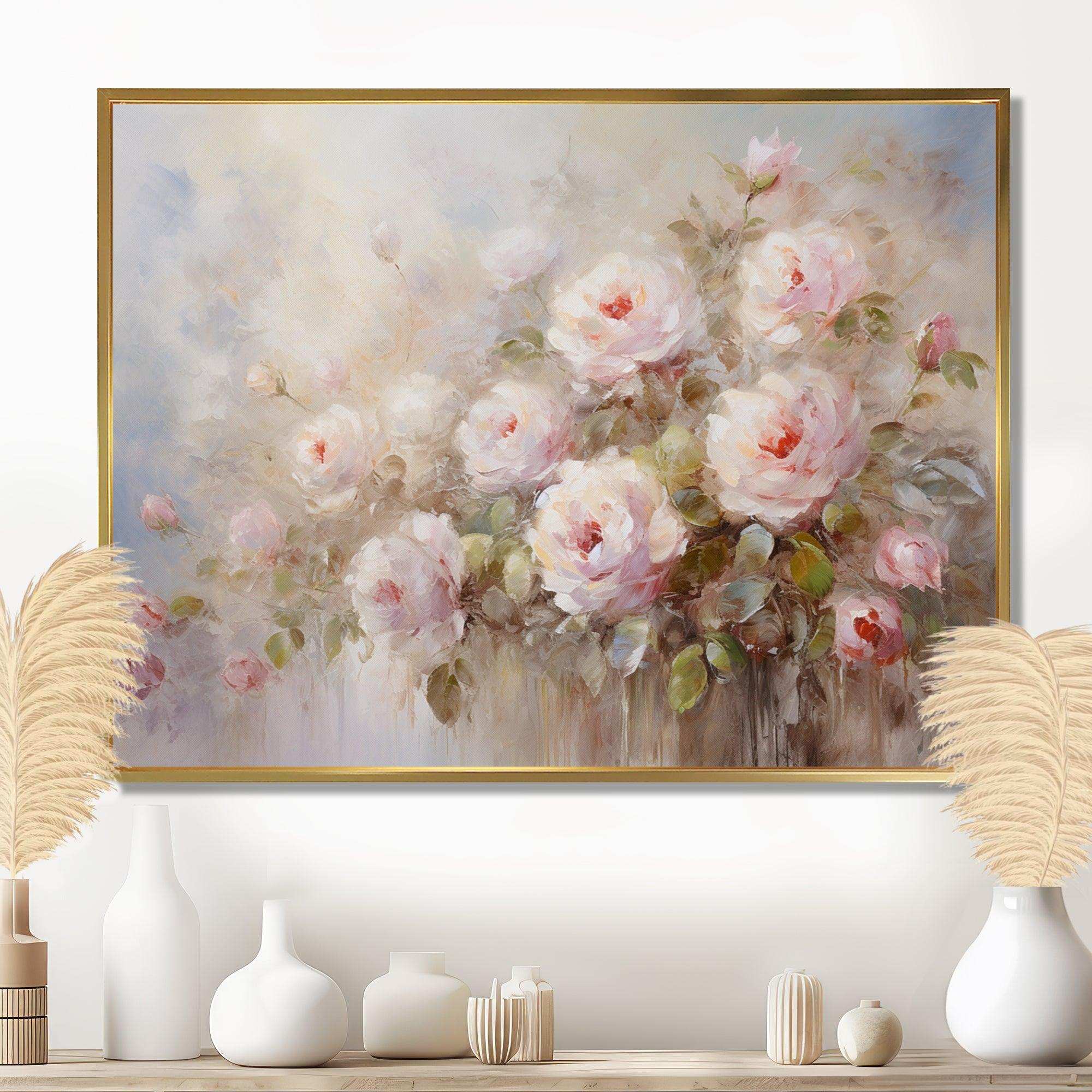 Pink Roses Farmhouse Charm - Floral Canvas Wall Art