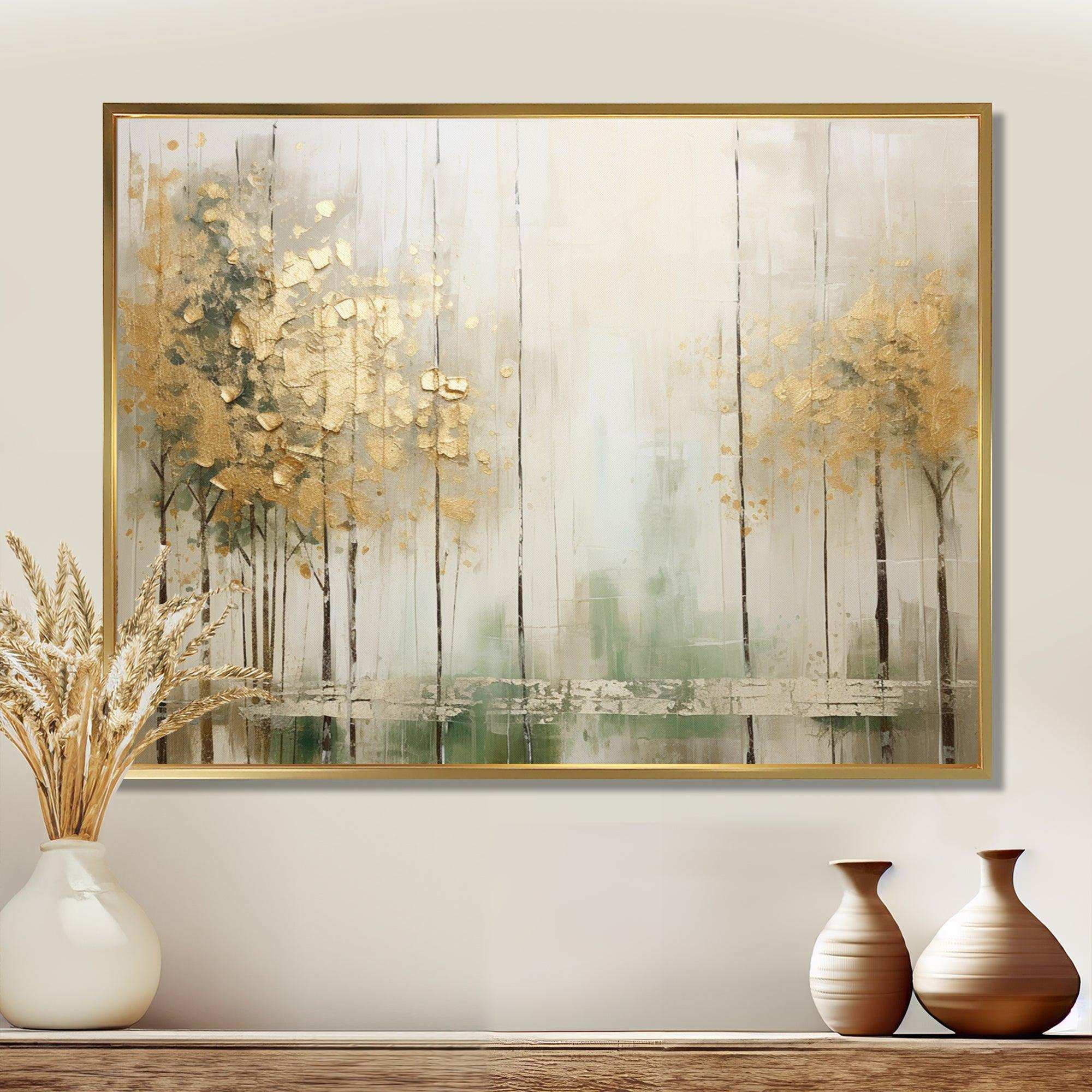 Minimalism Beige And Gold Forest II - Landscapes Canvas Wall Art