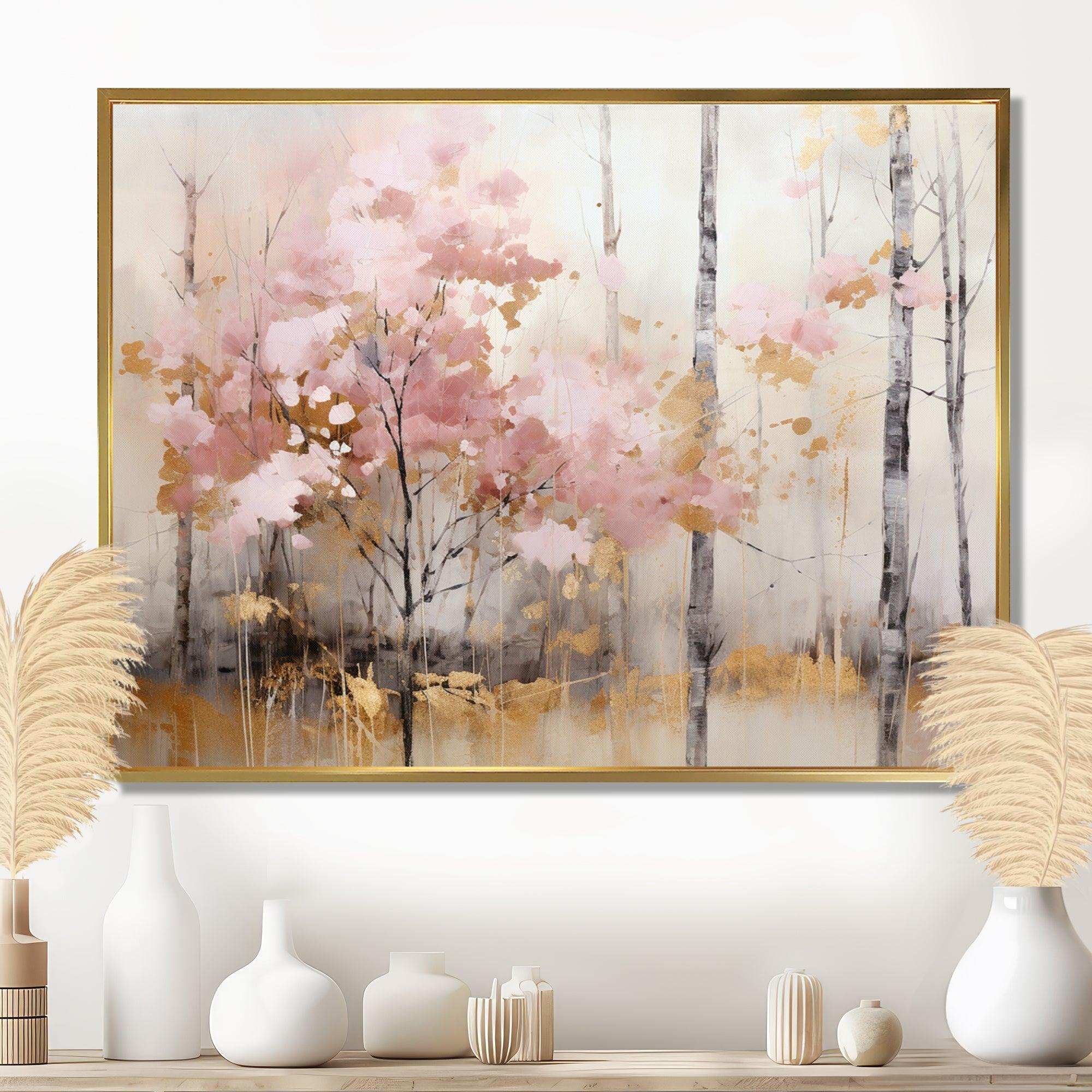 Minimalism Pink And Gold Forest - Landscapes Canvas Wall Art