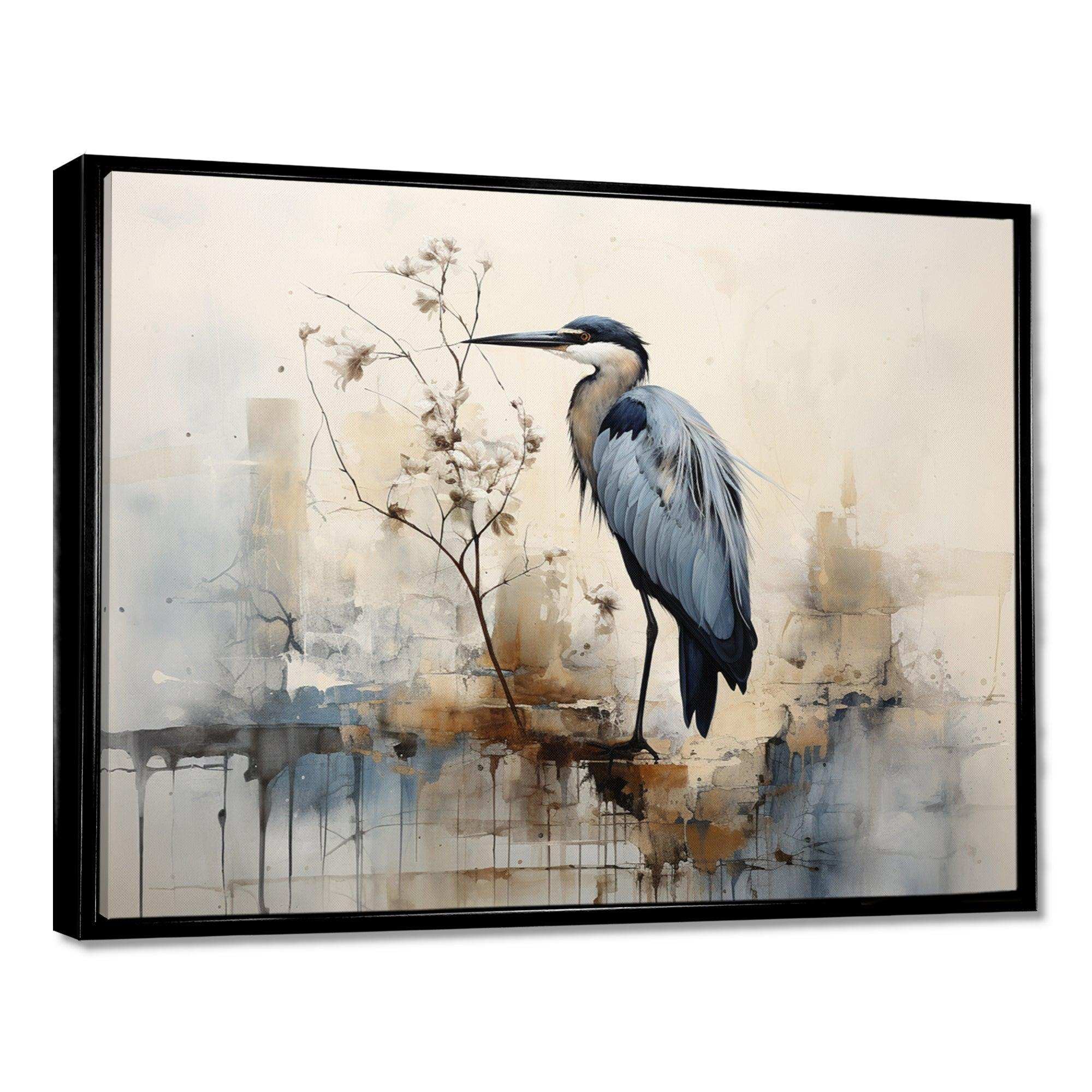 Blue Great Heron In Miminal Harmony - Animals Canvas Wall Art
