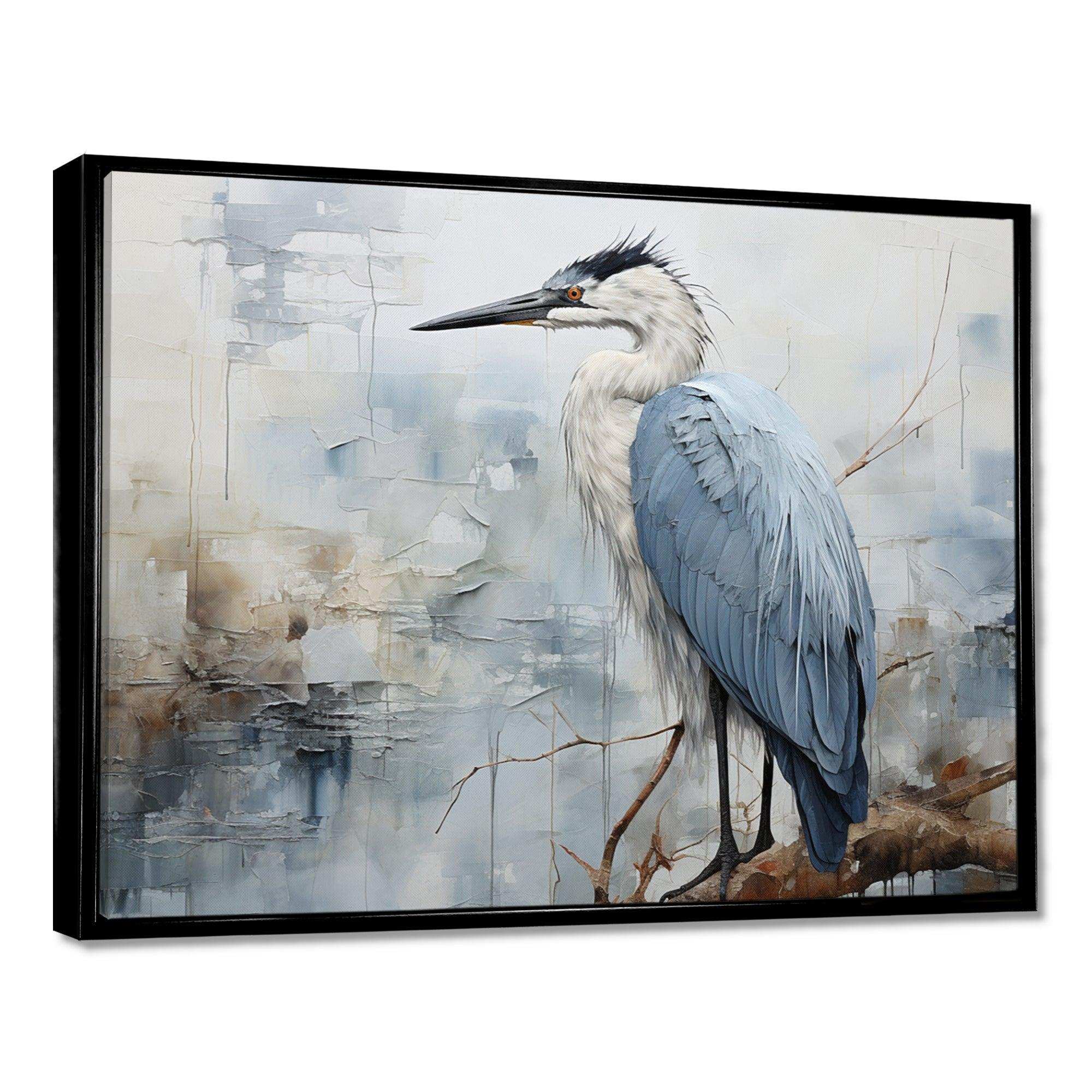 Blue Great Heron In Miminal Harmony I - Animals Canvas Wall Art