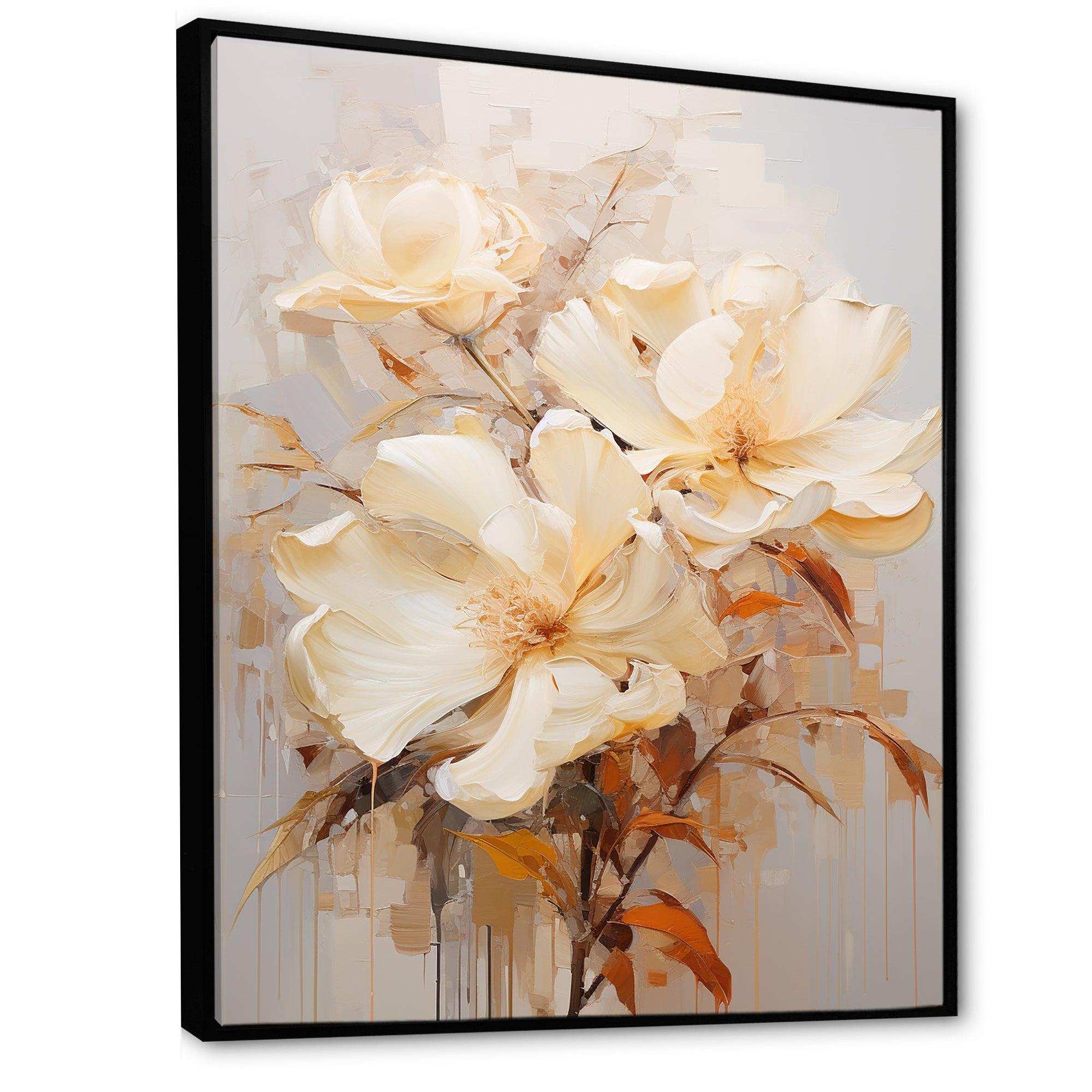 Beige Hibiscus Painting I - Floral Canvas Wall Art