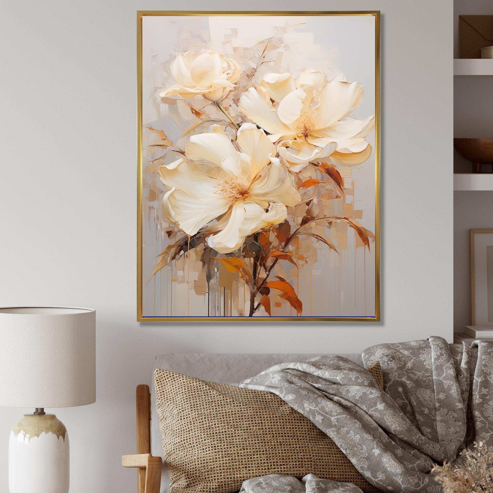 Beige Hibiscus Painting I - Floral Canvas Wall Art